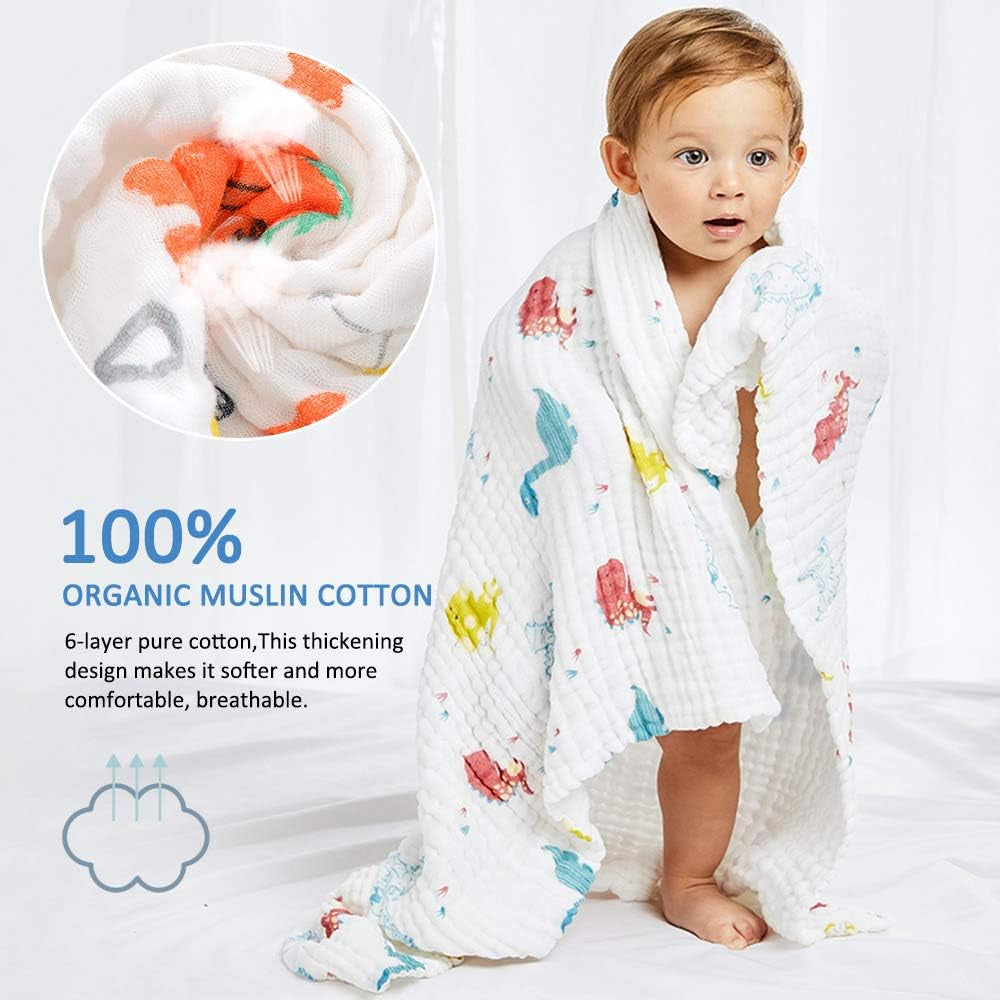Set of 2 Baby Bath Towels Muslin Baby Blanket, 6 Layer 41.5" X 41.5" Muslin Cloths Cotton Extra Soft Wash Cloth (Colour Random)