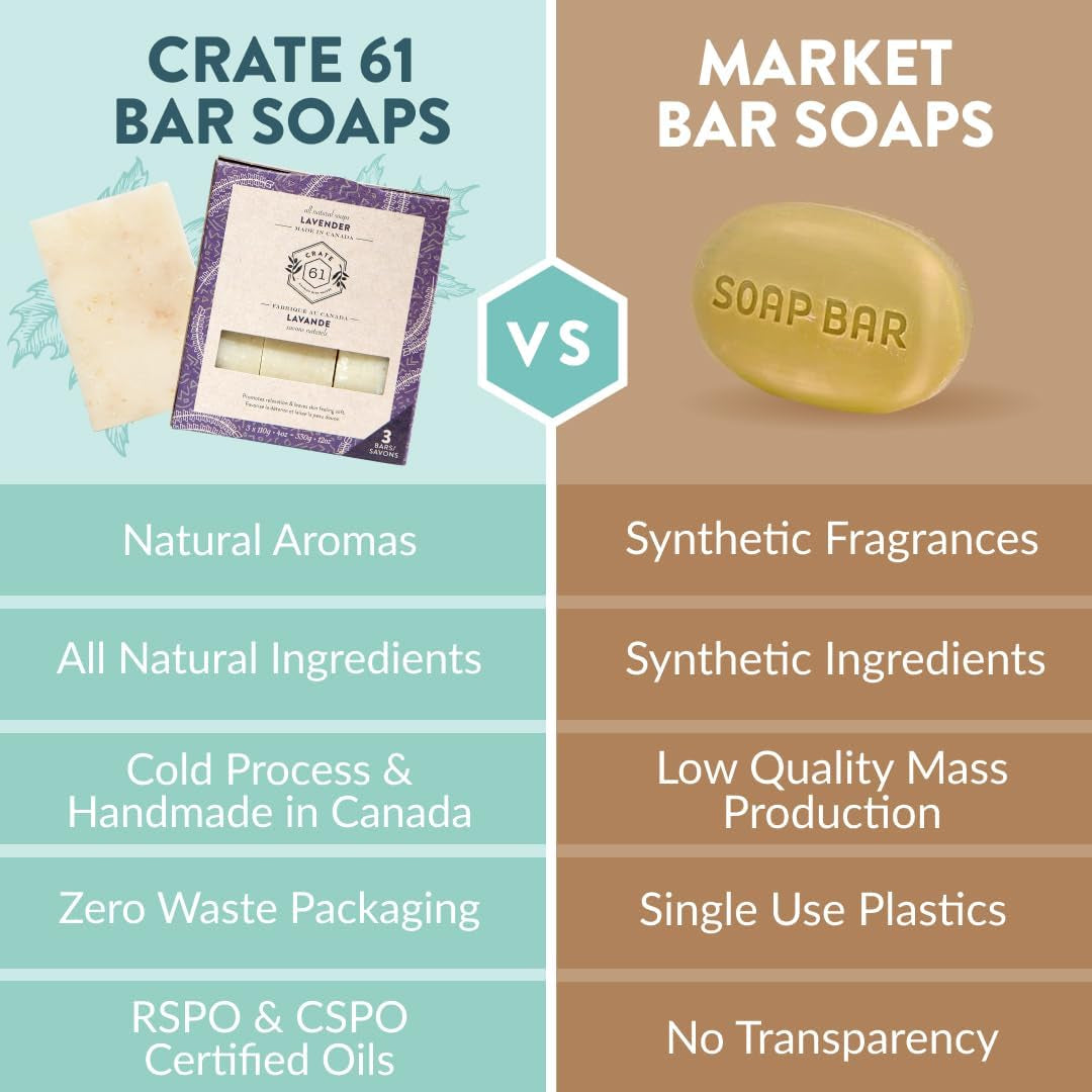 Vegan Natural Bar Soap, Handmade Soap with Premium Essential Oils, Cold Pressed Face and Body for Men Women 3 Pack, (4 Oz, Bars) (Lavender)