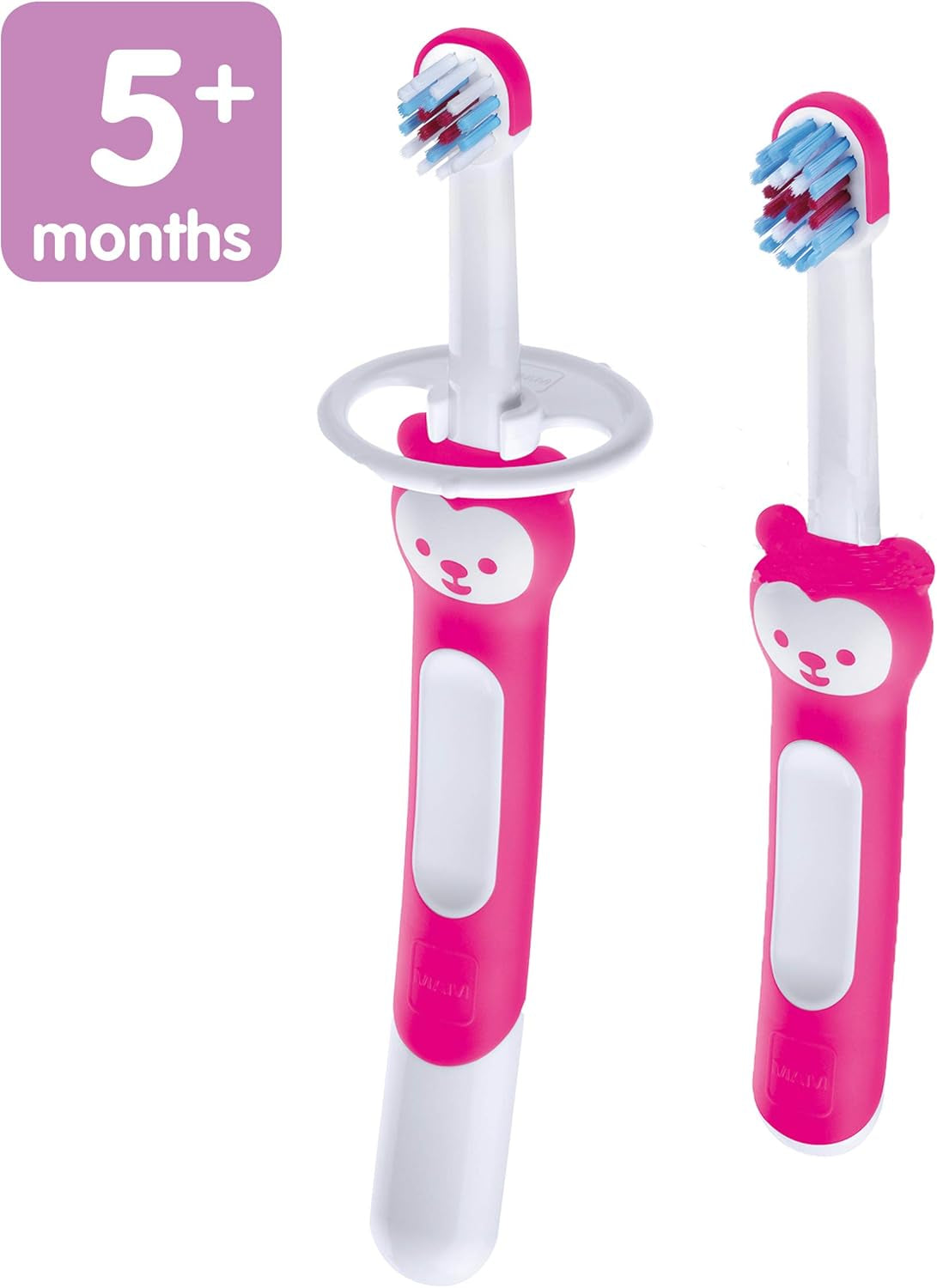 Learn to Brush Set (1 Baby'S Brush Toothbrush, 1 Training Brush, 1 Safety Shield), Baby Toothbrushes with Brushy the Bear, Interactive App, for Girls 5+ Months, Pink