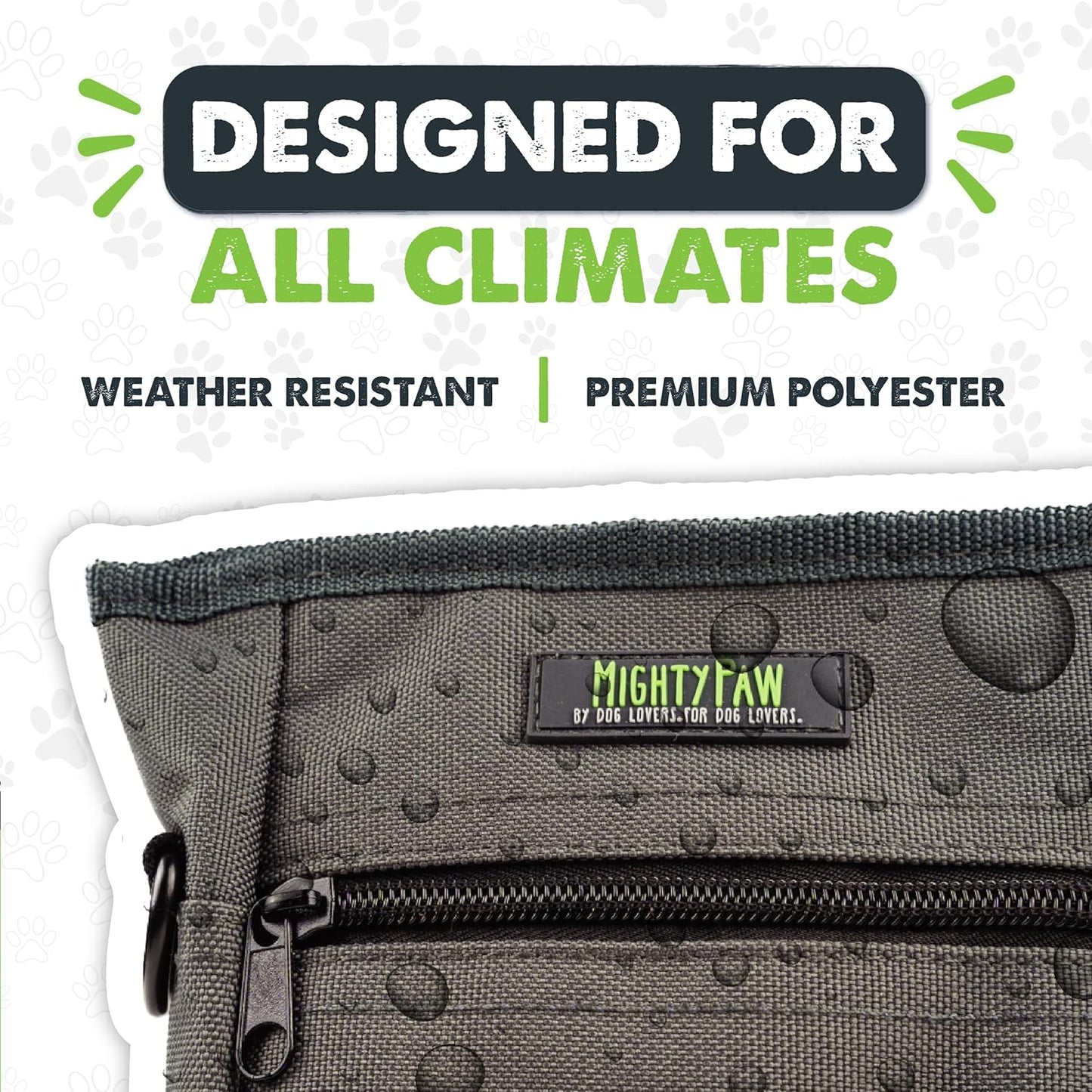 Dog Treat Pouch 2.0 | Pet Training Hands-Free Snack Bag W/Strap. Holds 2 Cups Kibble, Phone & Keys. Magnetic Clasp & Waist Belt Clip. Includes 1 Roll of Poop Bags (Green/Grey)