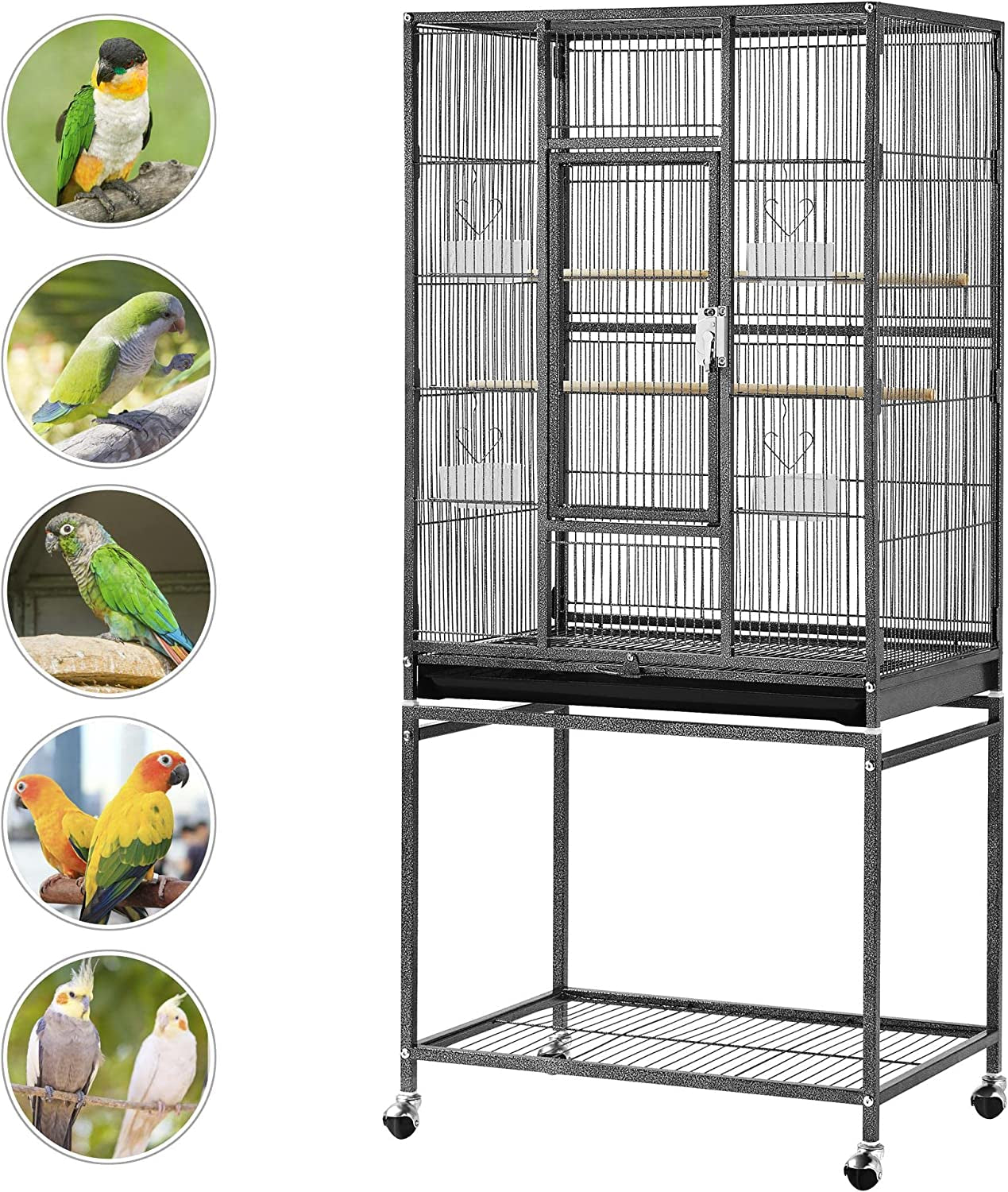54-Inch Wrought Iron Standing Large Parrot Parakeet Flight Bird Cage for Small Parrot Cockatiel Sun Parakeet Green Cheek Conure Lovebird Budgie Finch Canary Bird Cage with Stand