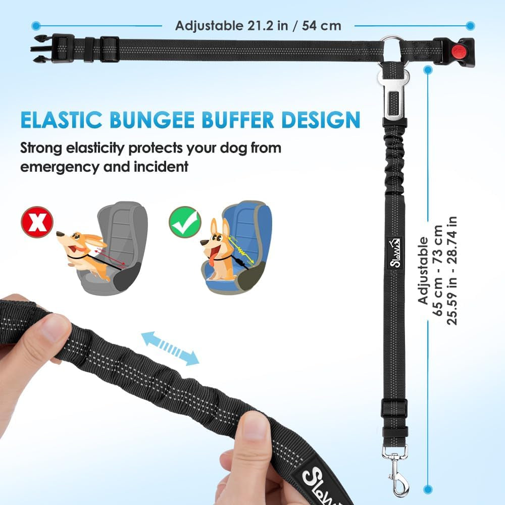 Dog Seat Belt for Car, 2 Pack Dog Car Harness Seatbelt Adjustable with Elastic Bungee Buffer, 2 in 1 Pet Car Leash Headrest Restraint Dog Reflective Safety Tether (Black, Headrest+Clip)