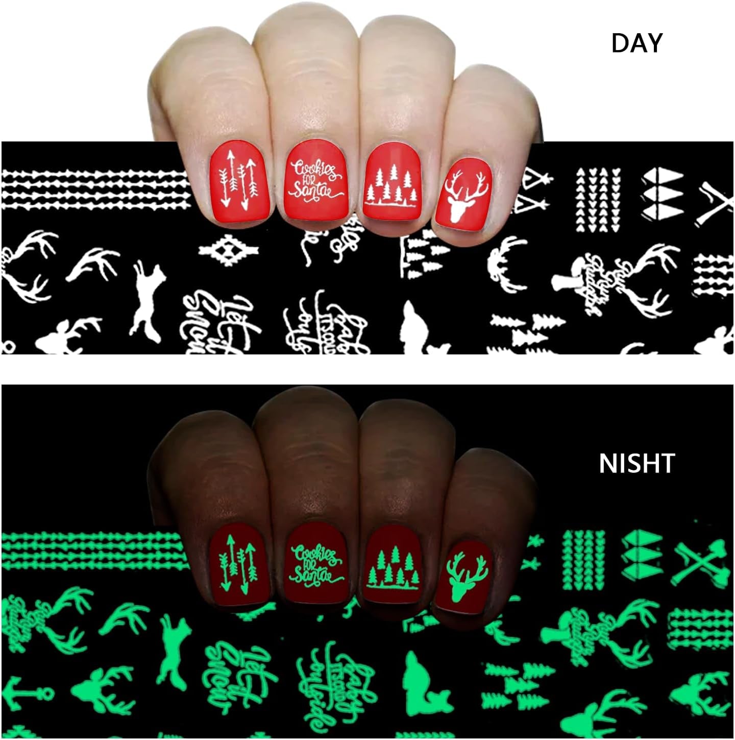 Christmas Nail Art Stickers, Decals-Embossed Snowflakes Stickers White Glitter Self Adhesive Decals-Winter Silver Supplies Nail Art Decoration (Fluorescence-C-6P)