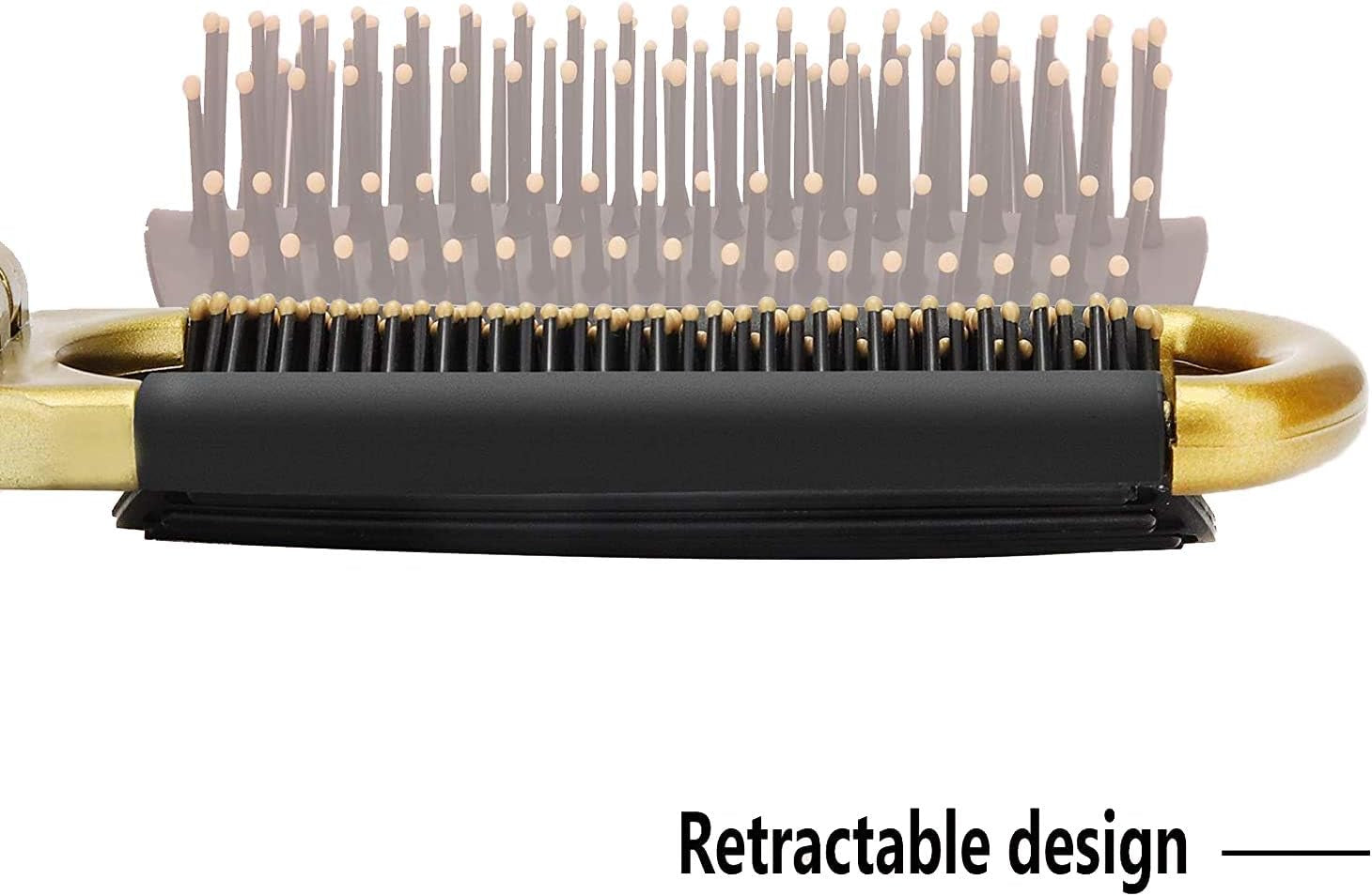 Hair Brush Set 2 Packs Mini Travel Folding Hairbrush with Mirror for Women Girls Compact Pocket Size Comb for Purse, Gym, Trip, Swiming (2Pcs, Gold&Silver)