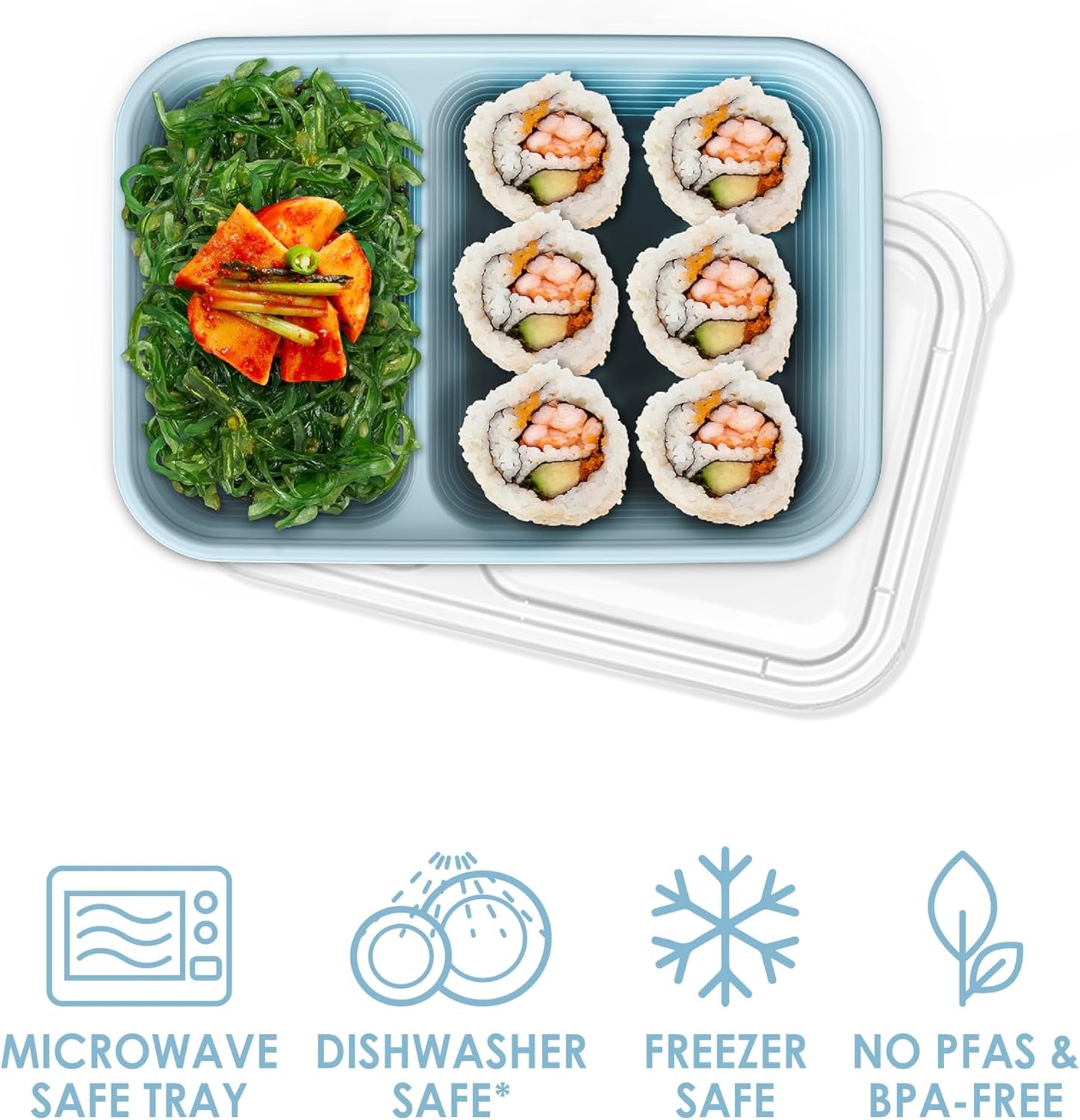 Prep - 2-Compartment Snack Containers with Lids - Reusable, Microwaveable, Durable PFAS & Bpa-Free, Freezer and Dishwasher-Safe Meal Prep Food Storage - 10 Trays & 10 Lids (Sky)