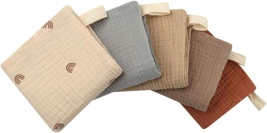 Washcloths for Baby, 5 Pack Wash Towel Muslin Squares 23X23Cm/9.06"X9.06" Baby Burp Cloth Cotton Facial Towels Super Soft