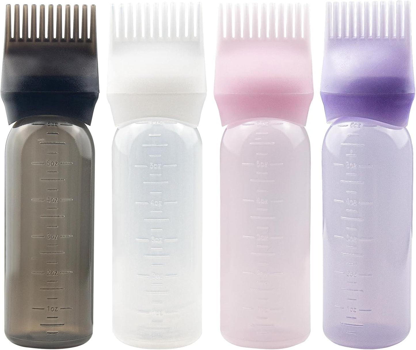 4 PCS Root Comb Applicator Bottle,Hair Oiling Applicator,Hair Oil Applicator Bottle for Hair Dye Shampoos Hair Salons.6Oz (Black+White+Pink+Purple)