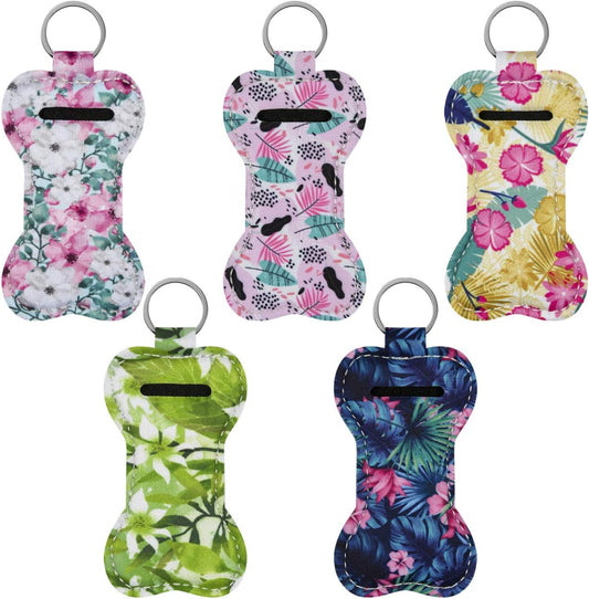 Neoprene Chapstick Lipstick Keychain Holder, Flower Pattern, 5 Count (Pack of 1)