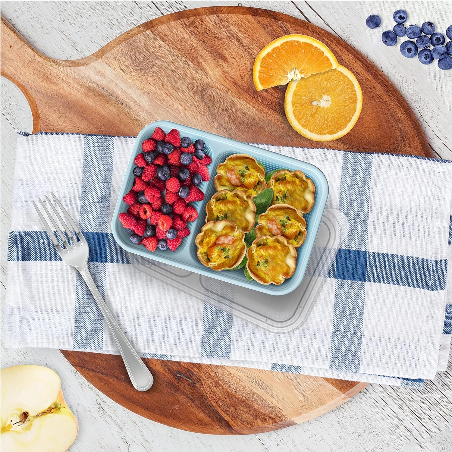 Prep - 2-Compartment Snack Containers with Lids - Reusable, Microwaveable, Durable PFAS & Bpa-Free, Freezer and Dishwasher-Safe Meal Prep Food Storage - 10 Trays & 10 Lids (Sky)