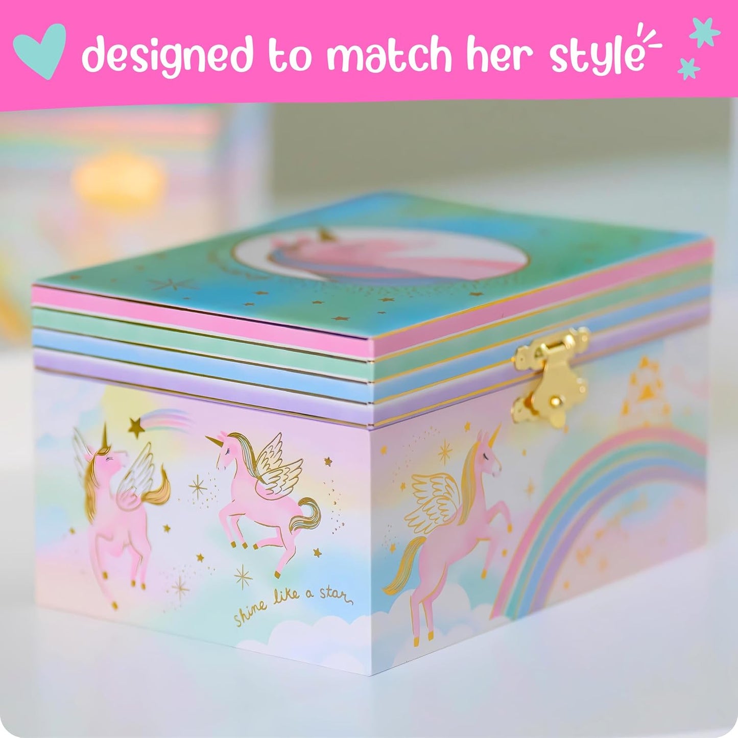 Musical Unicorn Jewelry Box for Girls - Kids Music Box with Spinning Unicorn, Unicorn Birthday Gifts for Little Girls, Jewelry Boxes, 6 X 4.7 X 3.5 in - Ages 3-10