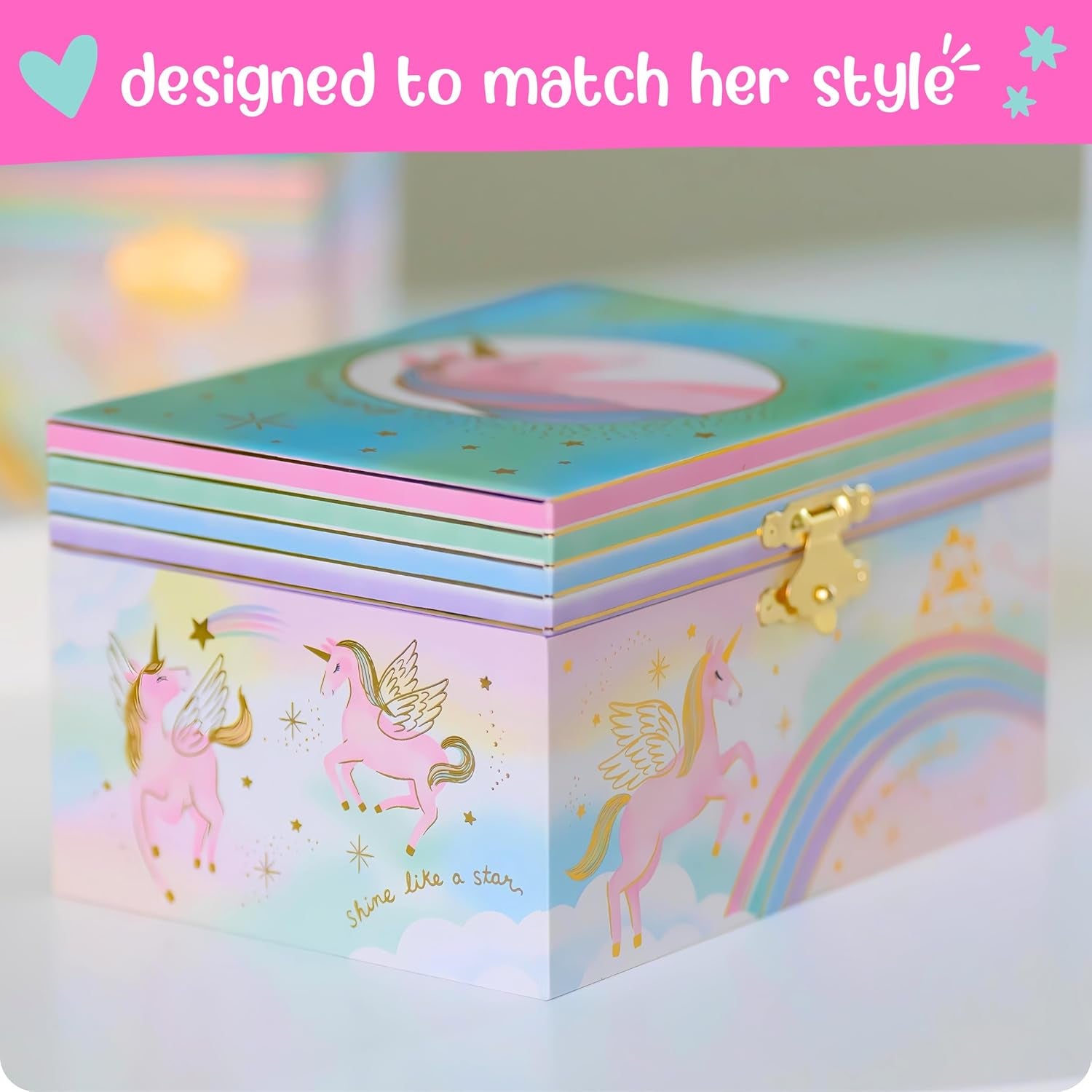 Musical Unicorn Jewelry Box for Girls - Kids Music Box with Spinning Unicorn, Unicorn Birthday Gifts for Little Girls, Jewelry Boxes, 6 X 4.7 X 3.5 in - Ages 3-10