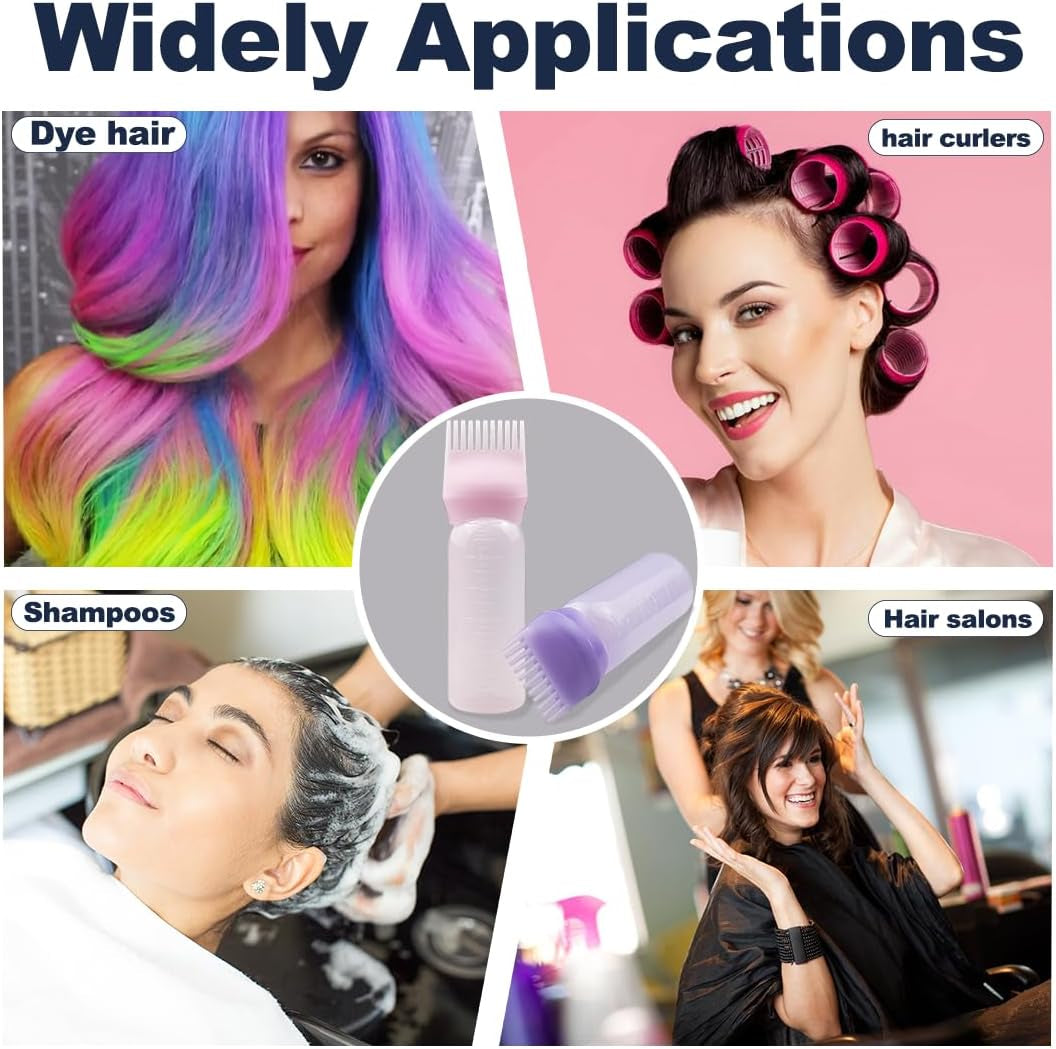4 PCS Root Comb Applicator Bottle,Hair Oiling Applicator,Hair Oil Applicator Bottle for Hair Dye Shampoos Hair Salons.6Oz (Black+White+Pink+Purple)