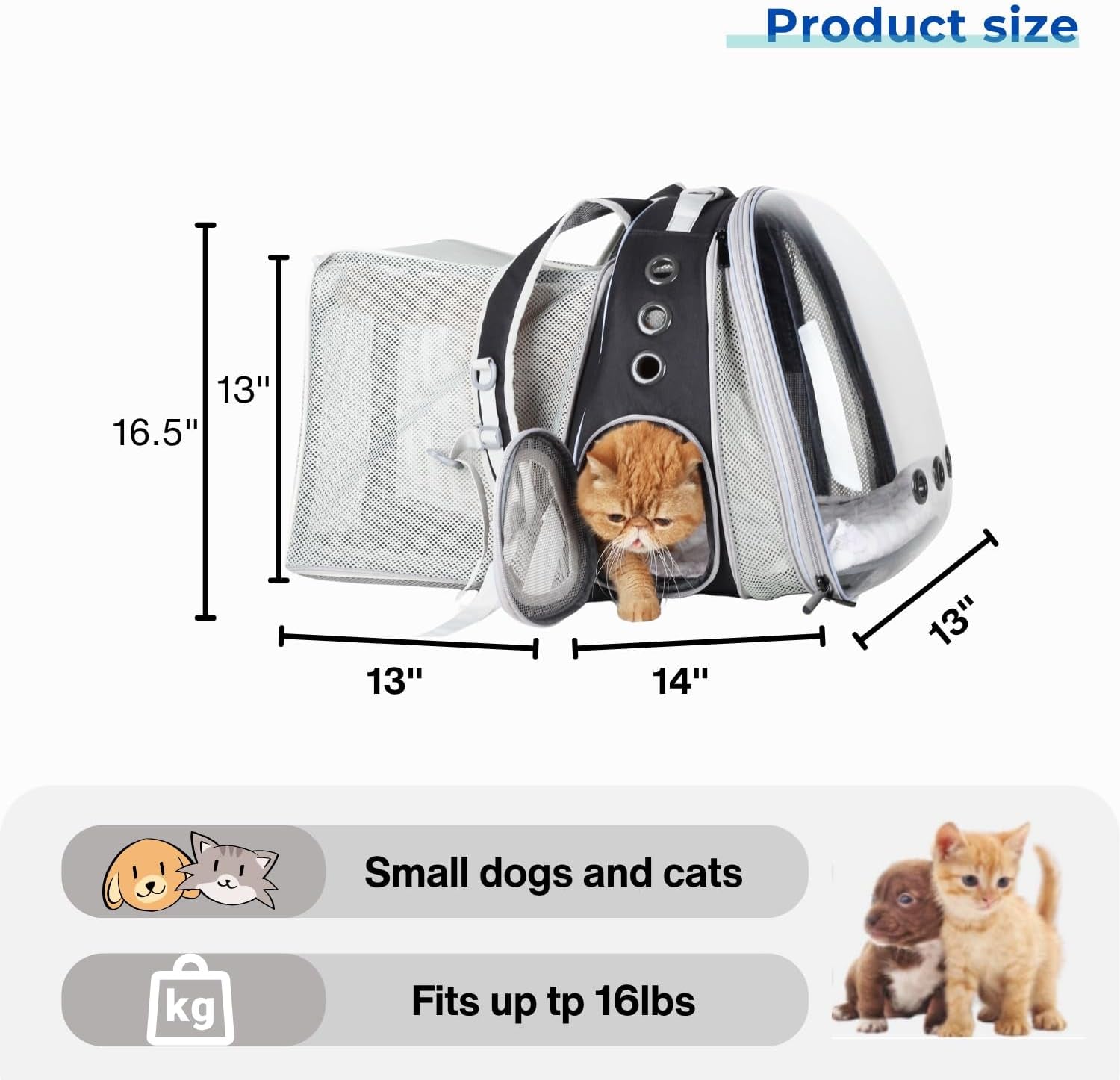 Cat Carrier Backpack, Bubble Dual Expandable Backpack Carrier, Pets and Small Dogs,Airline-Approved, Designed for Travel, Hiking, Walking & Outdoor Use (Dual Expandable-Black)