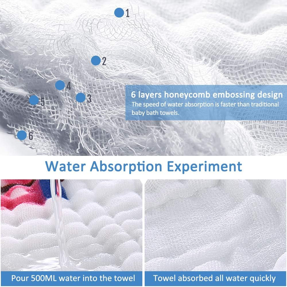 Set of 2 Baby Bath Towels Muslin Baby Blanket, 6 Layer 41.5" X 41.5" Muslin Cloths Cotton Extra Soft Wash Cloth (Colour Random)