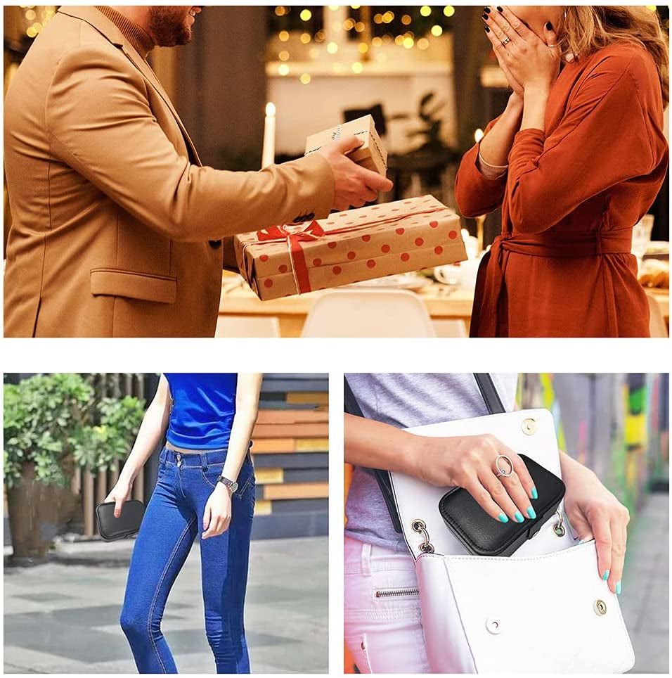 Travel Jewelry Box, PU Leather Small Jewelry Organizer for Women Girls, Double Layer Portable Mini Travel Case Display Storage Holder Boxes for Stud Earrings, Rings, Necklaces, Bracelets - Black