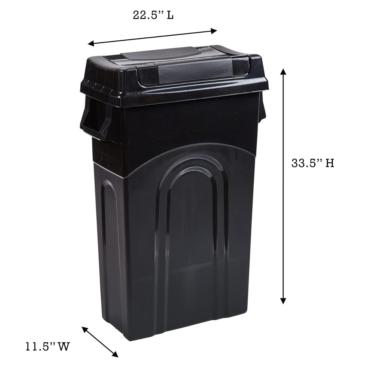 Highboy Waste Container with Swing Lid, 23 Gallon, Space Saving Slim Profile and Easy Bag Removal, Handles for Easy Carrying, Indoor/Outdoor Use, Black, 1-Pack, (TI0082)