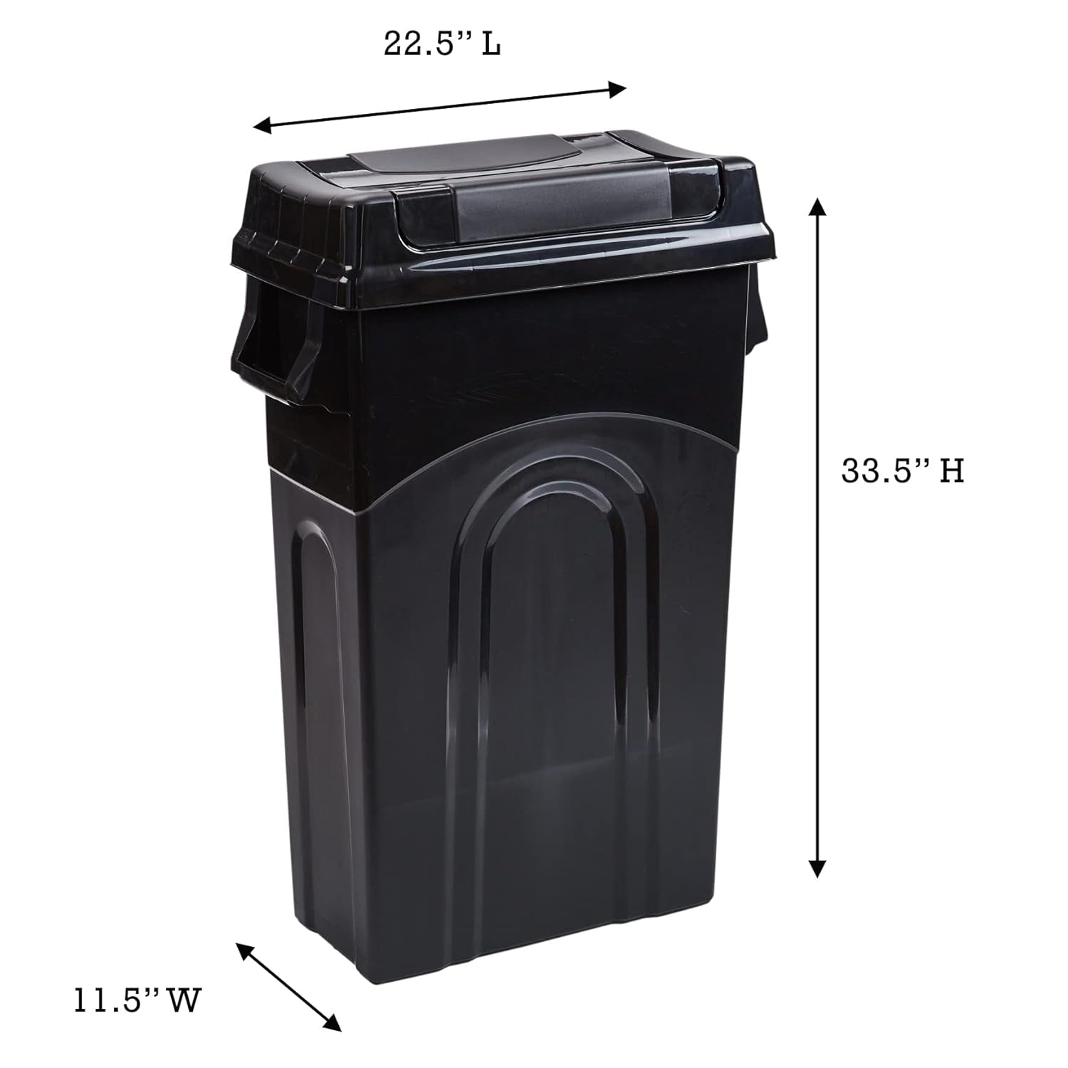 Highboy Waste Container with Swing Lid, 23 Gallon, Space Saving Slim Profile and Easy Bag Removal, Handles for Easy Carrying, Indoor/Outdoor Use, Black, 1-Pack, (TI0082)