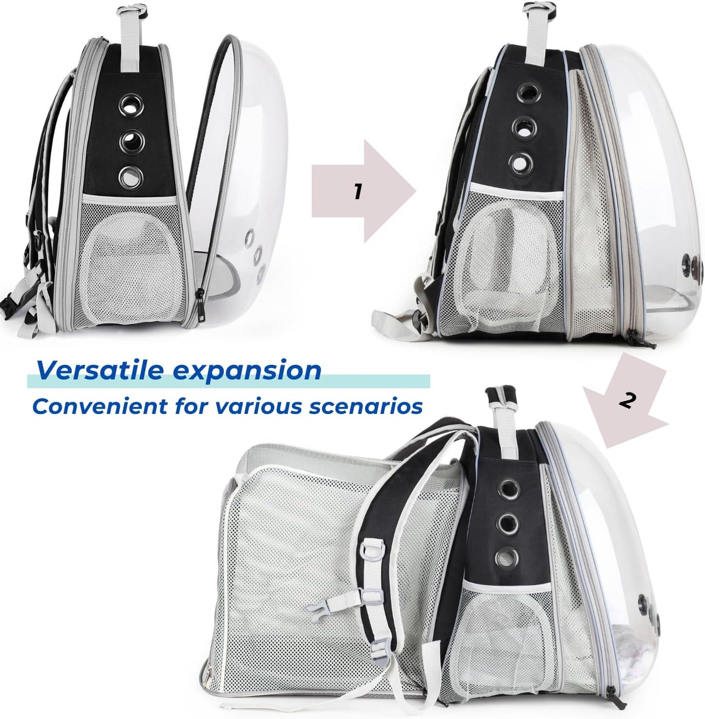 Cat Carrier Backpack, Bubble Dual Expandable Backpack Carrier, Pets and Small Dogs,Airline-Approved, Designed for Travel, Hiking, Walking & Outdoor Use (Dual Expandable-Black)