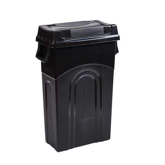 Highboy Waste Container with Swing Lid, 23 Gallon, Space Saving Slim Profile and Easy Bag Removal, Handles for Easy Carrying, Indoor/Outdoor Use, Black, 1-Pack, (TI0082)