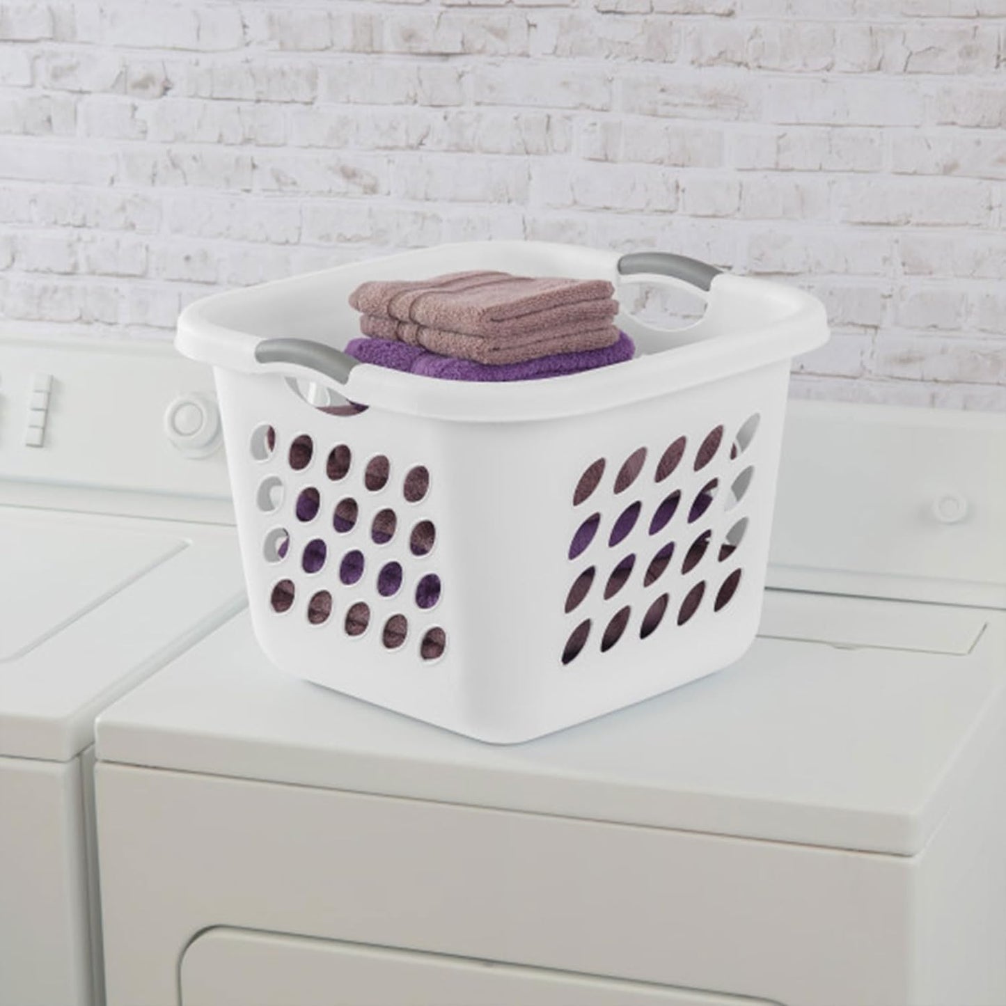 6 Pack Square Laundry Basket, Sturdy Plastic Clothes Hamper, 1.5 Bushel, White - Dirty Clothing Storage Organizer with Handles for Bedroom, Bathroom, and Closet