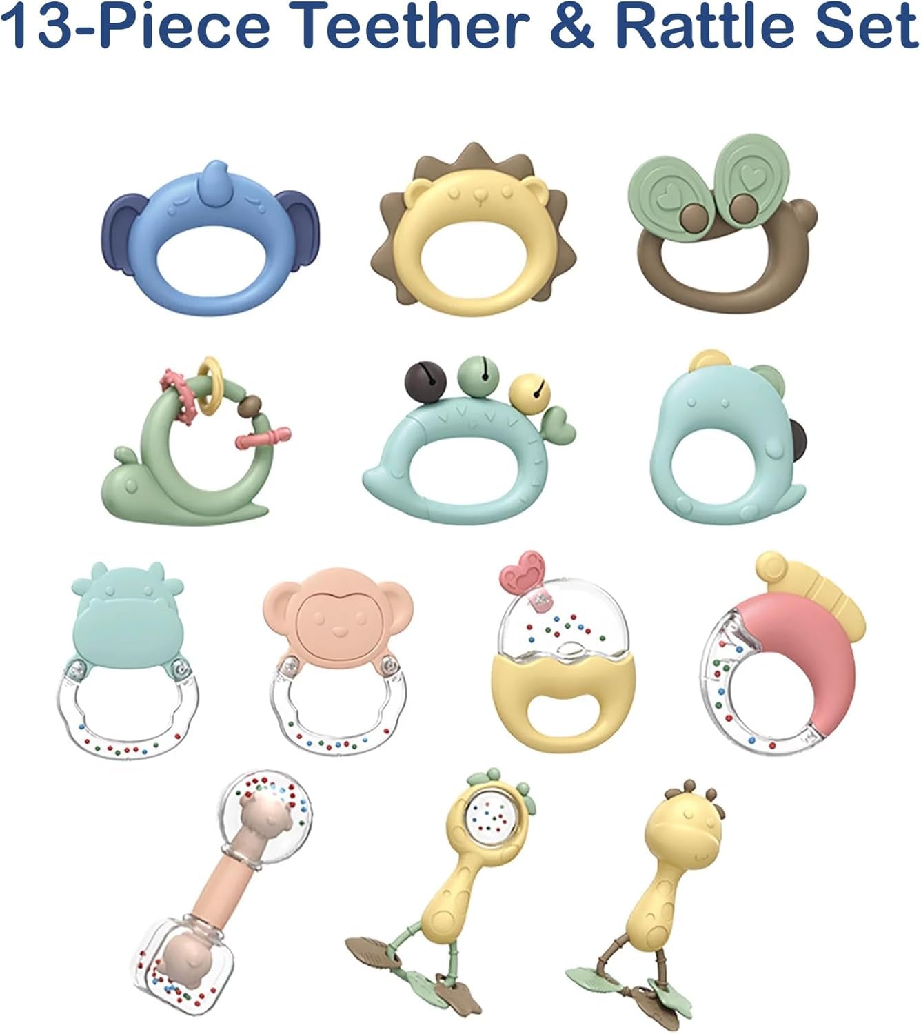 13 Pcs Baby Teether Rattle - Baby Essentials Sensory Toy with Storage Box and Dryer, Excellent Toys for Baby Shower Gifts as a Teething Toy for Infant Toys 0-3, 3-6, and 6-12 Months