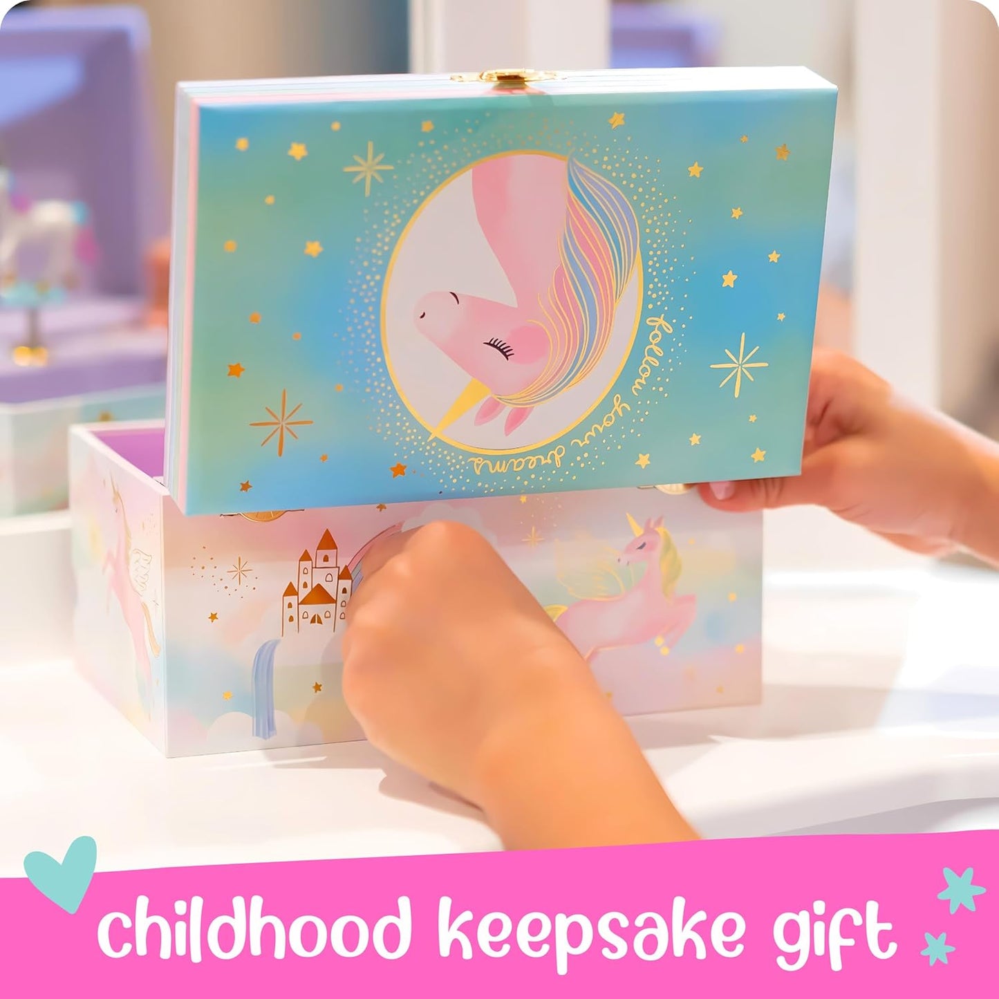 Musical Unicorn Jewelry Box for Girls - Kids Music Box with Spinning Unicorn, Unicorn Birthday Gifts for Little Girls, Jewelry Boxes, 6 X 4.7 X 3.5 in - Ages 3-10
