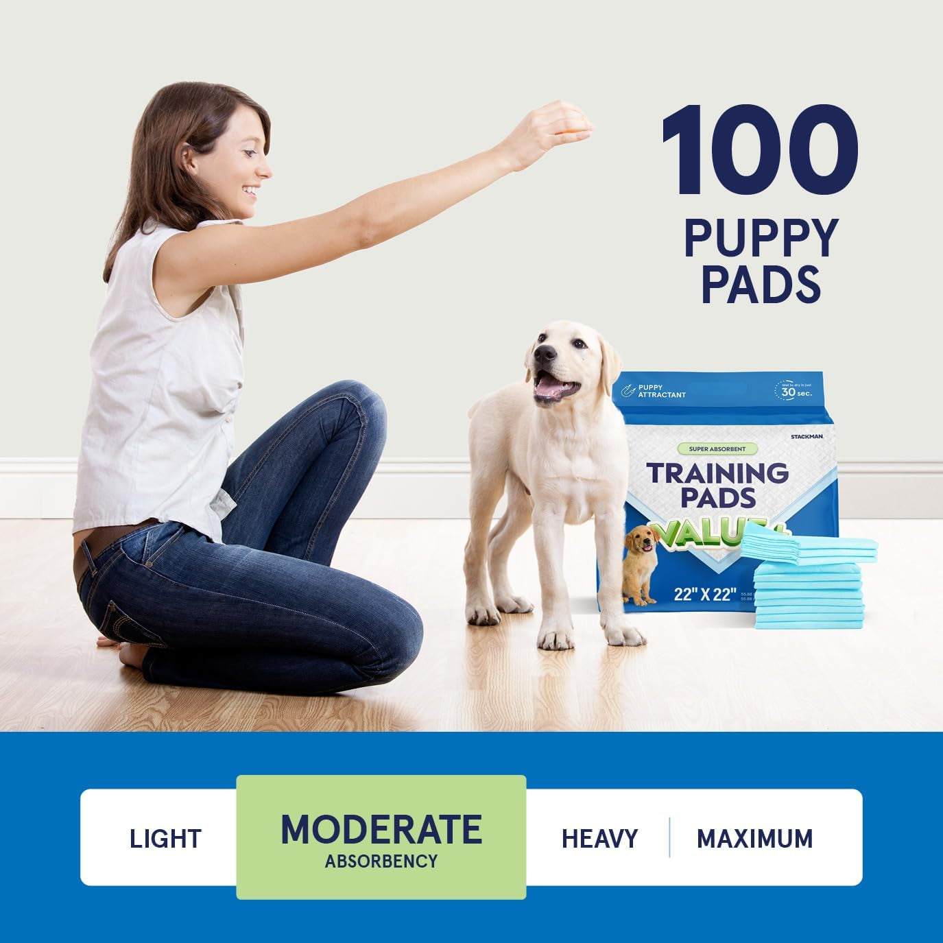 Pee Pads for Dog & Puppy Training [100-COUNT] Pet Potty Pads for Small Dogs 22" X 22" Leak-Proof Design - Quick-Dry Surface - Heavy Duty Absorbent Disposable Wee Pad - Dog & Puppy Products Bulk Pack