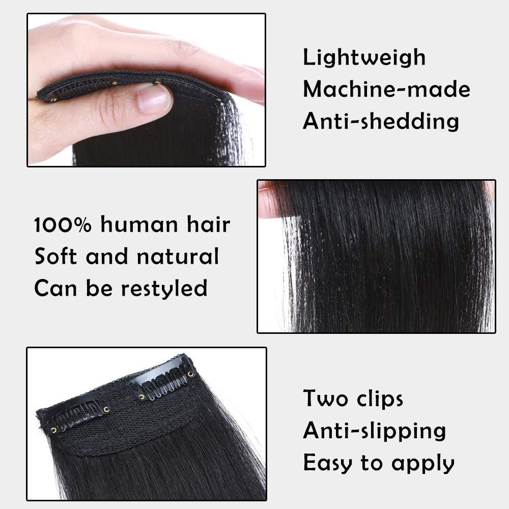 1Pcs Remy Clips in Hair Piece Invisible Hairpin Human Hair 10" Jet Black for Thinning Hair Adding Hair Volume Fluffy Short Silk Straight Hair Piece Natural Brazilian Hair Cushion (10",#01)