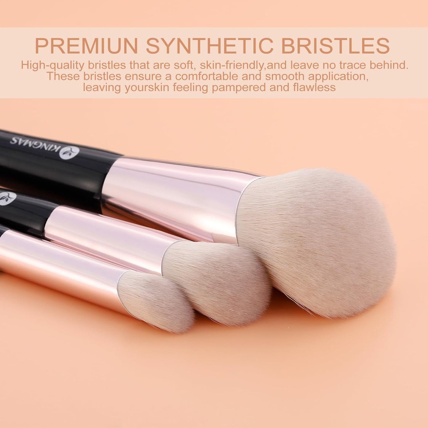 Angled Foundation Brush Concealer Brush, Premium Kabuki Makeup Brush for Liquid, Blending, Cream, Powder, Blush Buffing Stippling Face Makeup Tools White (Black, 3Pcs (170W/270W/370W))