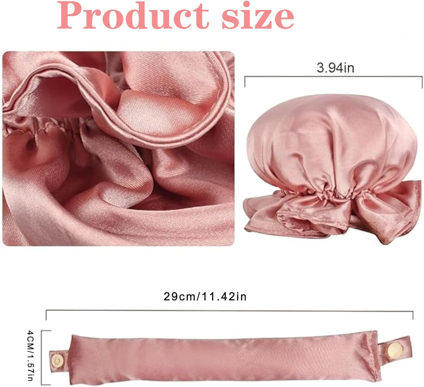 4 Pack No Heat Curls Headband and Cap, Satin Heatless Hair Curling Set for Overnight Curls, Hair Rollers Curler Hair Styling Tools for Hair Types (Pink, Large)