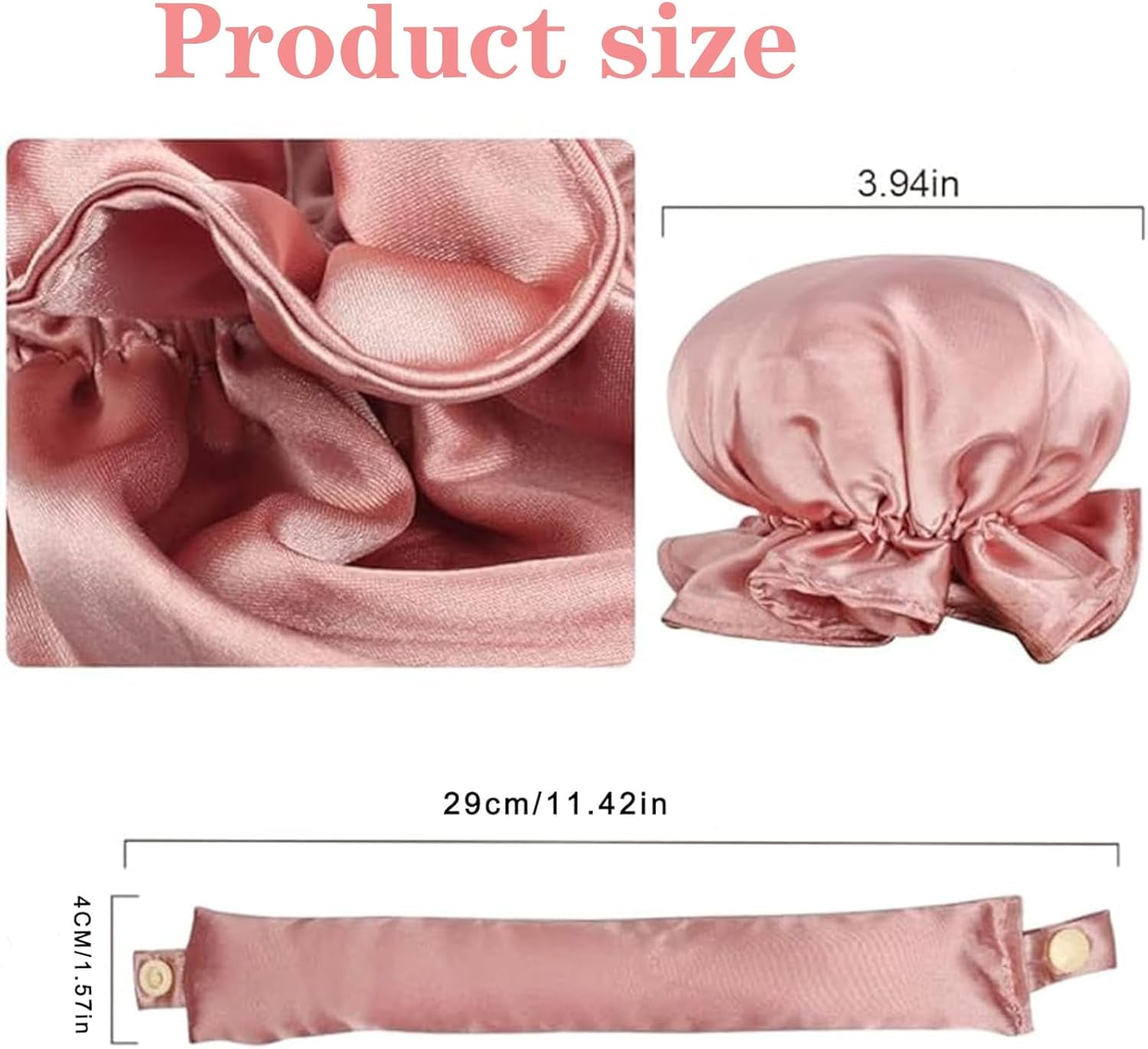 4 Pack No Heat Curls Headband and Cap, Satin Heatless Hair Curling Set for Overnight Curls, Hair Rollers Curler Hair Styling Tools for Hair Types (Pink, Large)