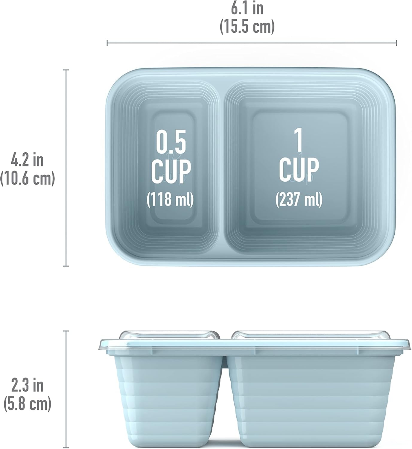 Prep - 2-Compartment Snack Containers with Lids - Reusable, Microwaveable, Durable PFAS & Bpa-Free, Freezer and Dishwasher-Safe Meal Prep Food Storage - 10 Trays & 10 Lids (Sky)