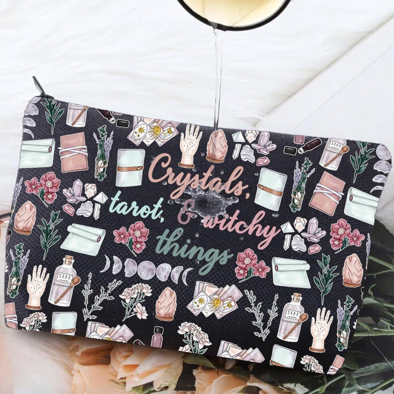 Witch Toiletry Bag for Crystals Tarot and Witchy Things Witchcraft Cosmetics Bag Halloween Witch Gift, Crystals Tarot New, Daily