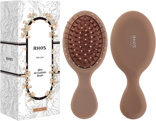 Mini Travel Paddle Hair Brush with Air Cushion for Adult&Kid and Wet&Dry Hair.Pocket Hair Comb for Massage Scalp/Detanling-For All Hair Types (Mocha)