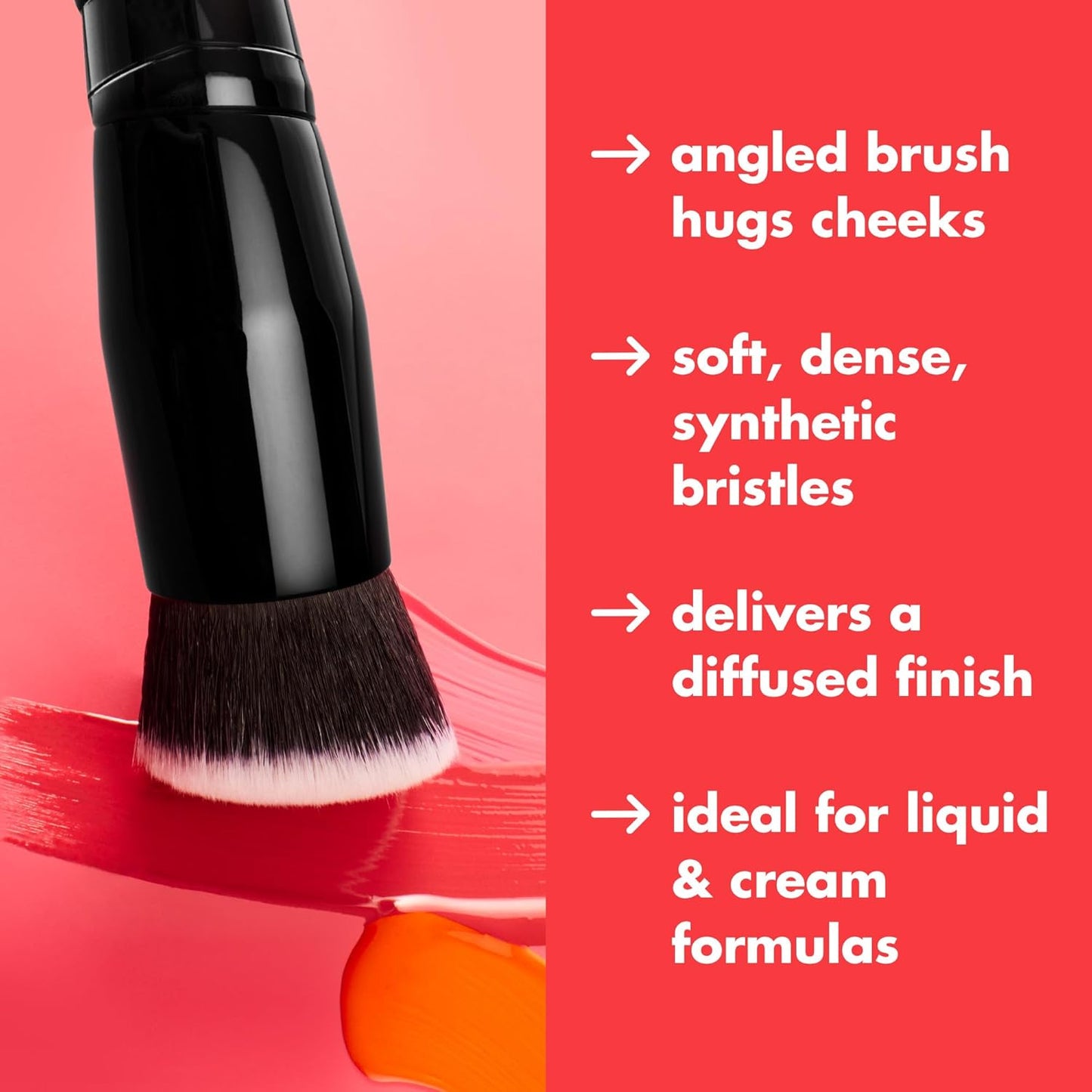 Camo Liquid Blush Brush, Angled Blush Brush Ideal for Applying & Blending Colours on Cheeks, Soft, Dense Bristles, Vegan & Cruelty-Free
