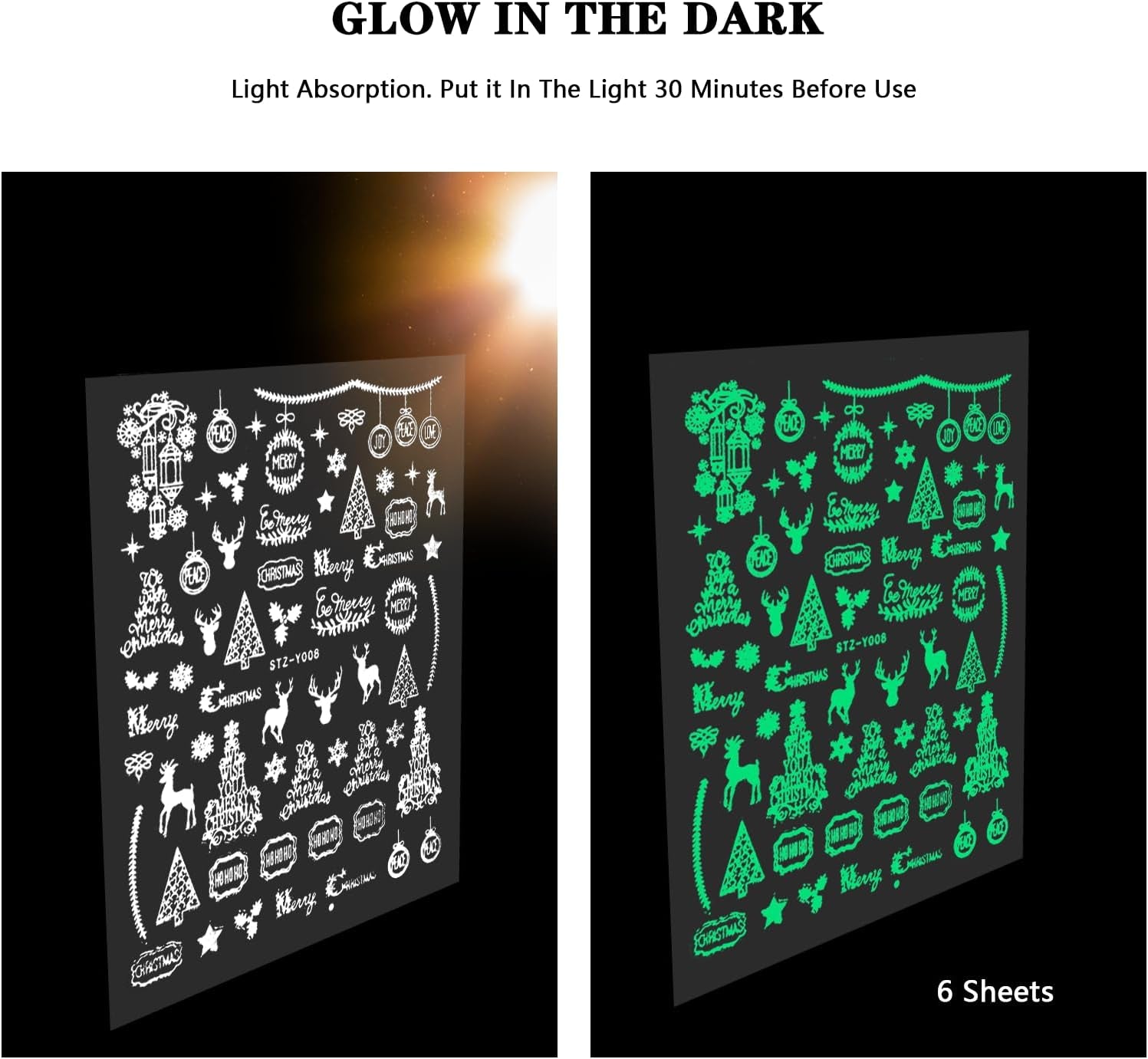 Christmas Nail Art Stickers, Decals-Embossed Snowflakes Stickers White Glitter Self Adhesive Decals-Winter Silver Supplies Nail Art Decoration (Fluorescence-C-6P)