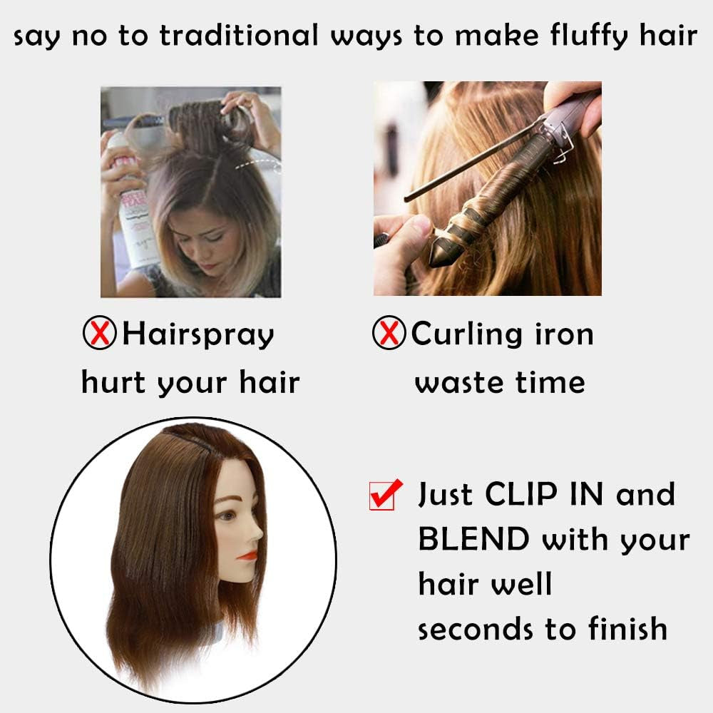 1Pcs Remy Clips in Hair Piece Invisible Hairpin Human Hair 10" Jet Black for Thinning Hair Adding Hair Volume Fluffy Short Silk Straight Hair Piece Natural Brazilian Hair Cushion (10",#01)