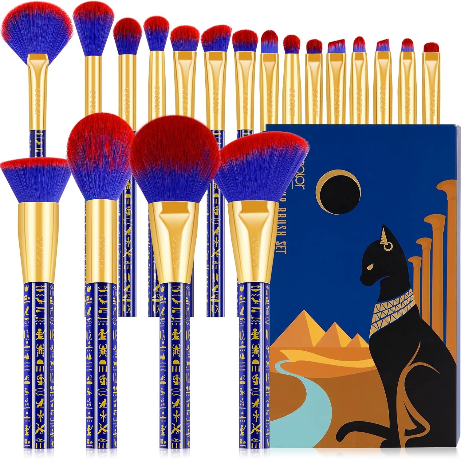 Makeup Brushes 19Pcs Ancient Egyptian Makeup Brush Set Premium Gift Synthetic Powder Kabuki Foundation Contour Blush Concealer Eye Shadow Blending Liner Make up Brush Kit