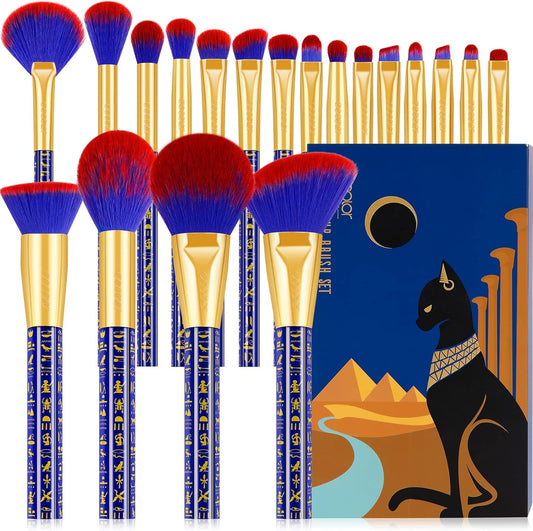 Makeup Brushes 19Pcs Ancient Egyptian Makeup Brush Set Premium Gift Synthetic Powder Kabuki Foundation Contour Blush Concealer Eye Shadow Blending Liner Make up Brush Kit