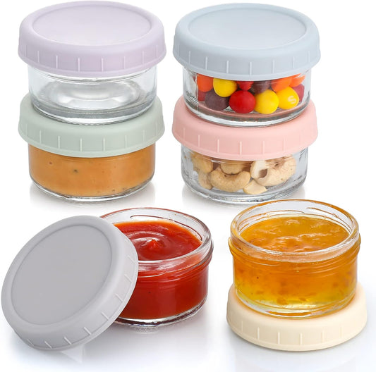 [6 Pack] Salad Dressing Container to Go, 2.7 Oz Glass Small Condiment with Lids, Dipping Sauce Cups Set, Leakproof Reusable for Lunch Box Work Trip.