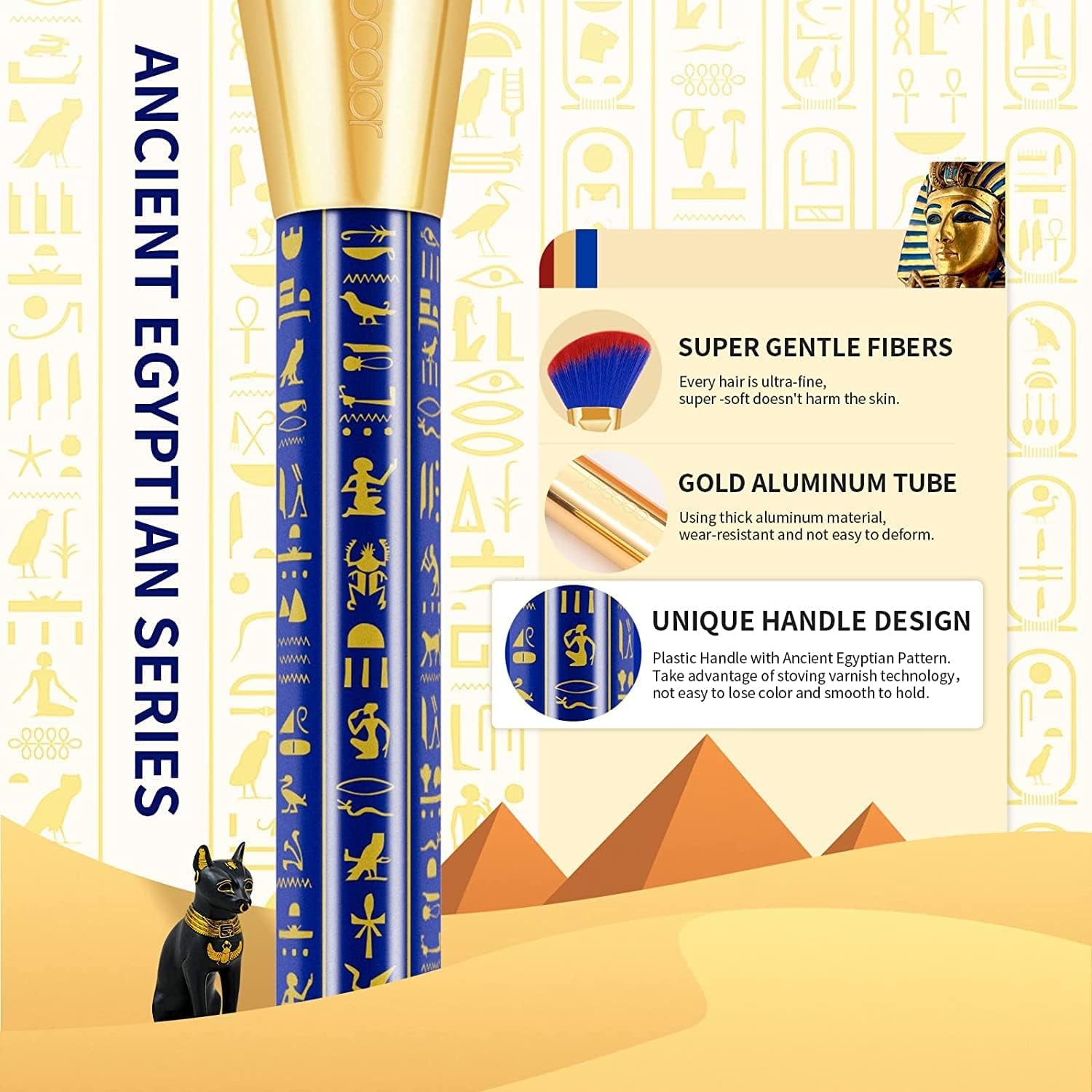 Makeup Brushes 19Pcs Ancient Egyptian Makeup Brush Set Premium Gift Synthetic Powder Kabuki Foundation Contour Blush Concealer Eye Shadow Blending Liner Make up Brush Kit