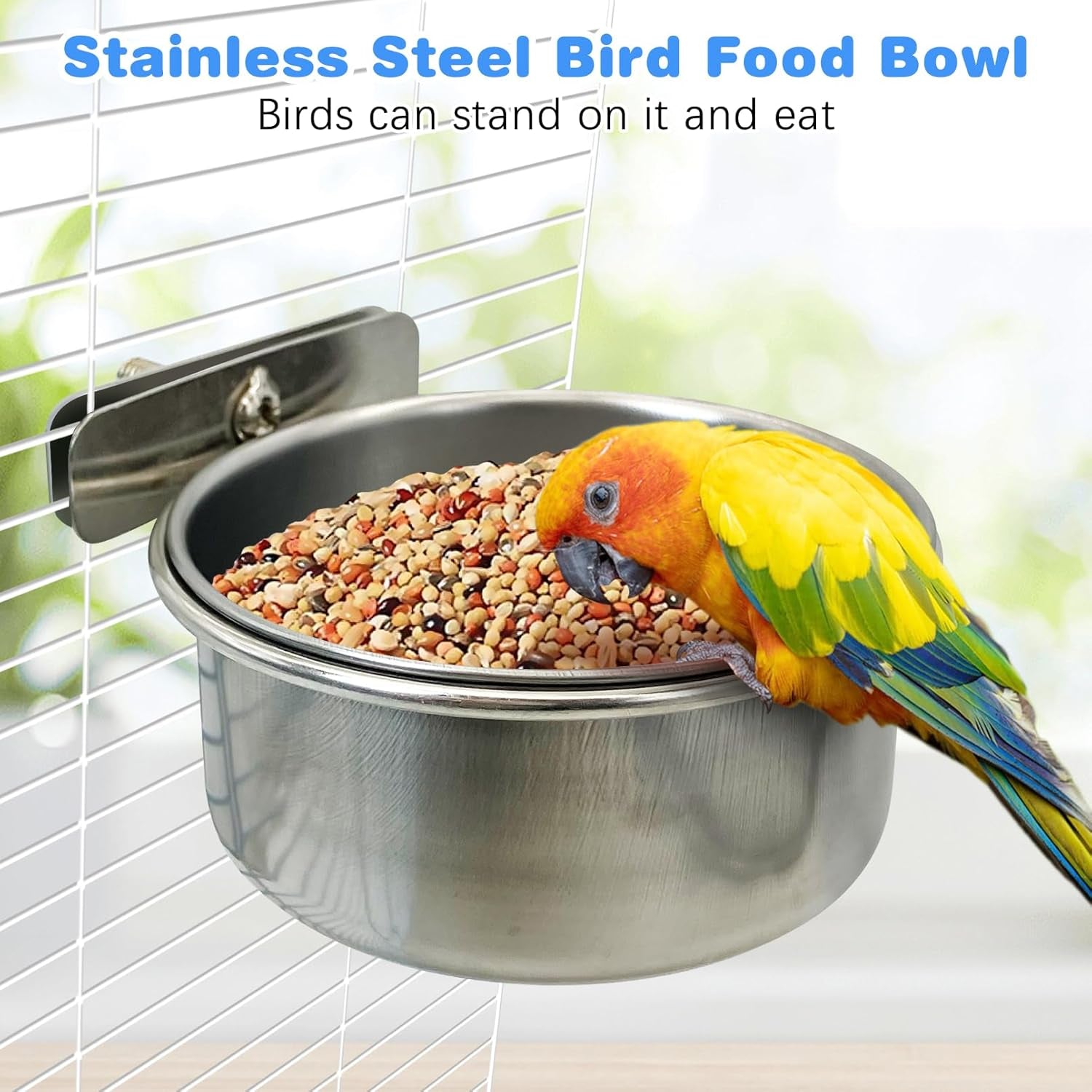 Bird Feeding Dish Cups Parrot Food Bowl Clamp Holder Coop Cup, 2PCS Bird Cage Water Bowl for Parakeet African Greys Conure Cockatiels Lovebird Budgie Chinchilla