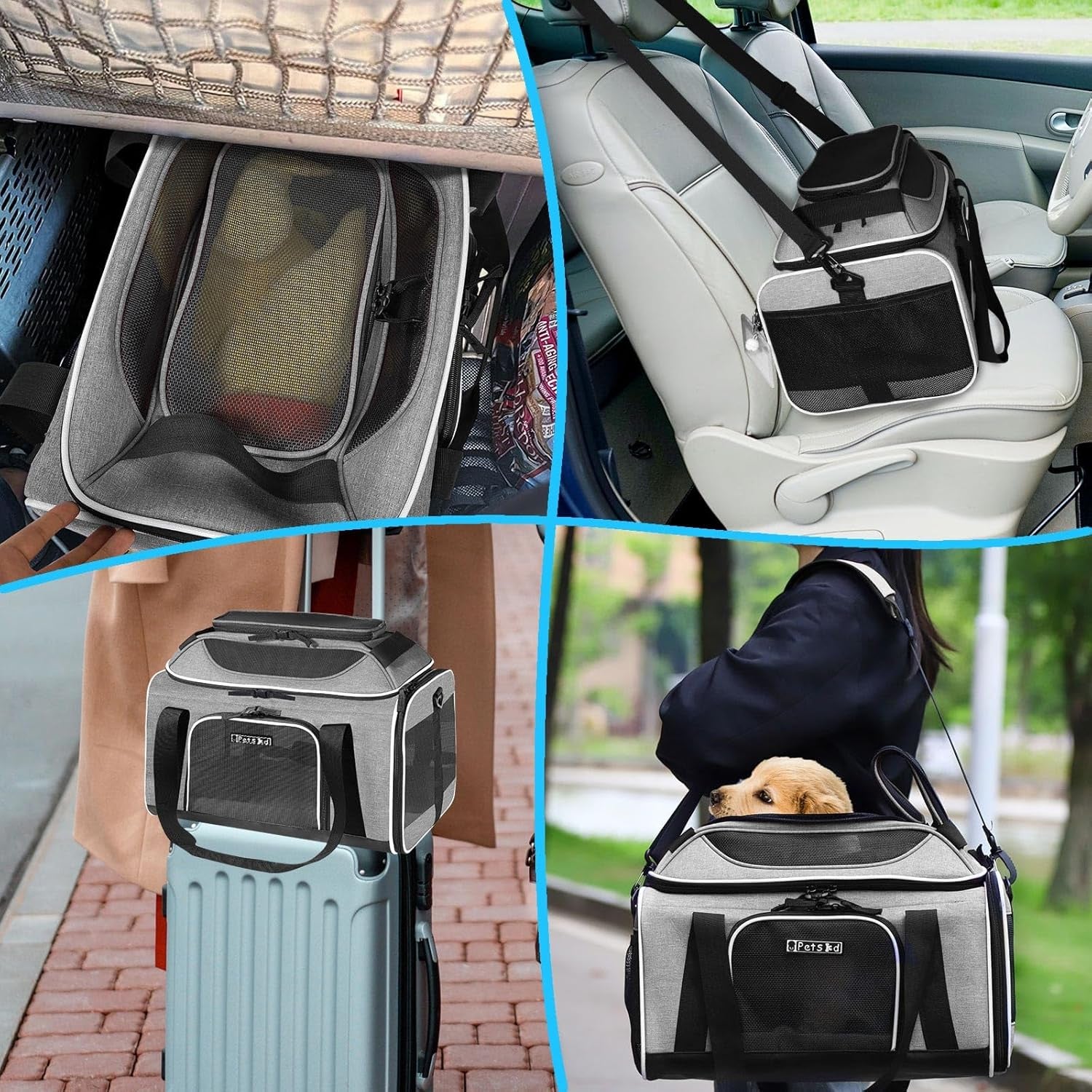 Top-Expandable Pet Carrier 17X12X8.5 Inches Jetblue Allegiant Spirit Airline Approved, Soft-Sided Carrier for Small Cats and Dogs with Locking Safety Zippers and Anti-Scratch Mesh(Grey)