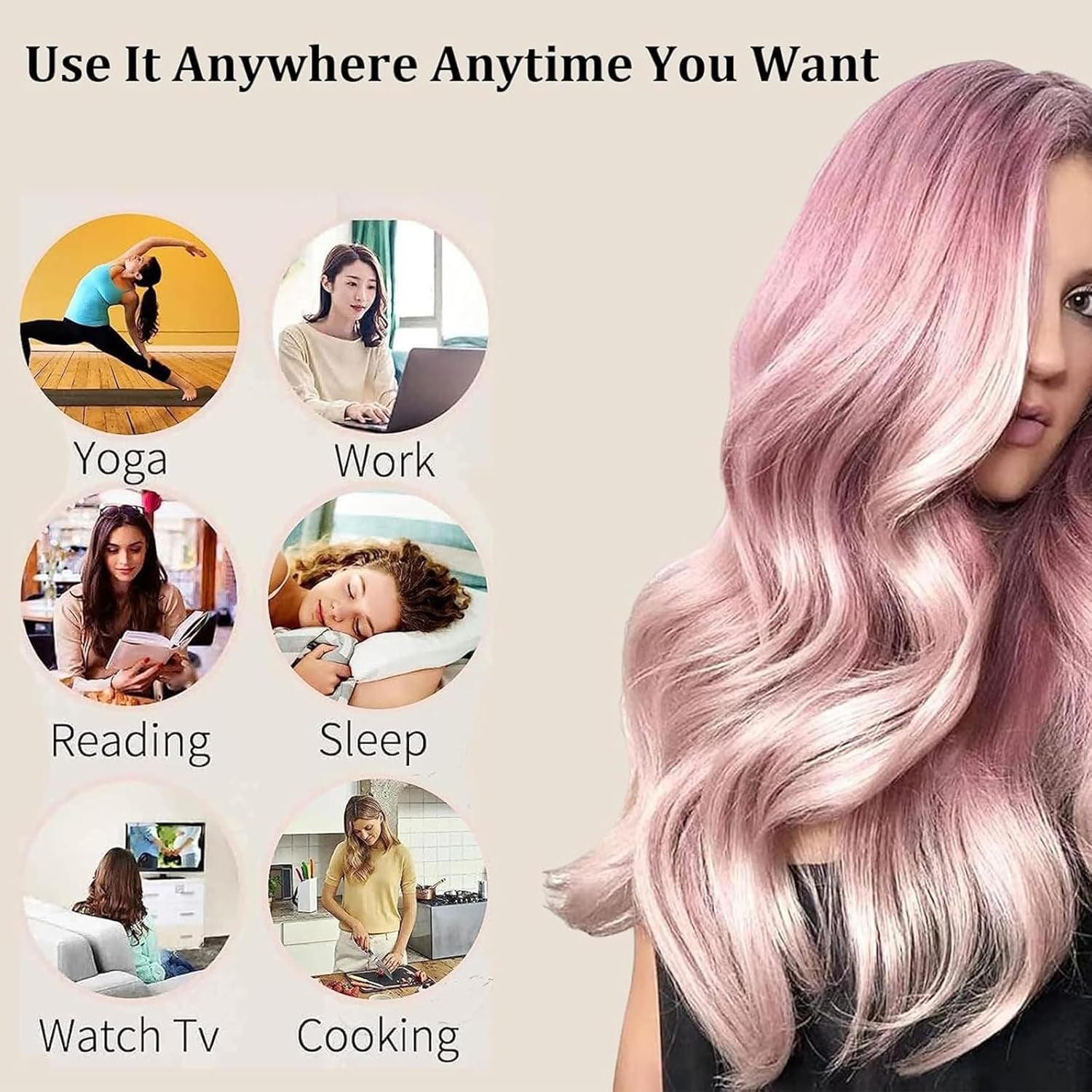 4 Pack No Heat Curls Headband and Cap, Satin Heatless Hair Curling Set for Overnight Curls, Hair Rollers Curler Hair Styling Tools for Hair Types (Pink, Large)