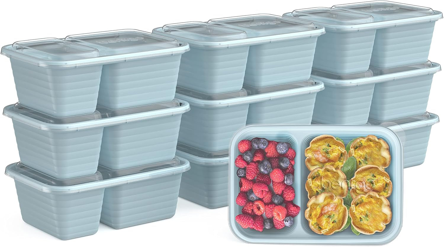 Prep - 2-Compartment Snack Containers with Lids - Reusable, Microwaveable, Durable PFAS & Bpa-Free, Freezer and Dishwasher-Safe Meal Prep Food Storage - 10 Trays & 10 Lids (Sky)