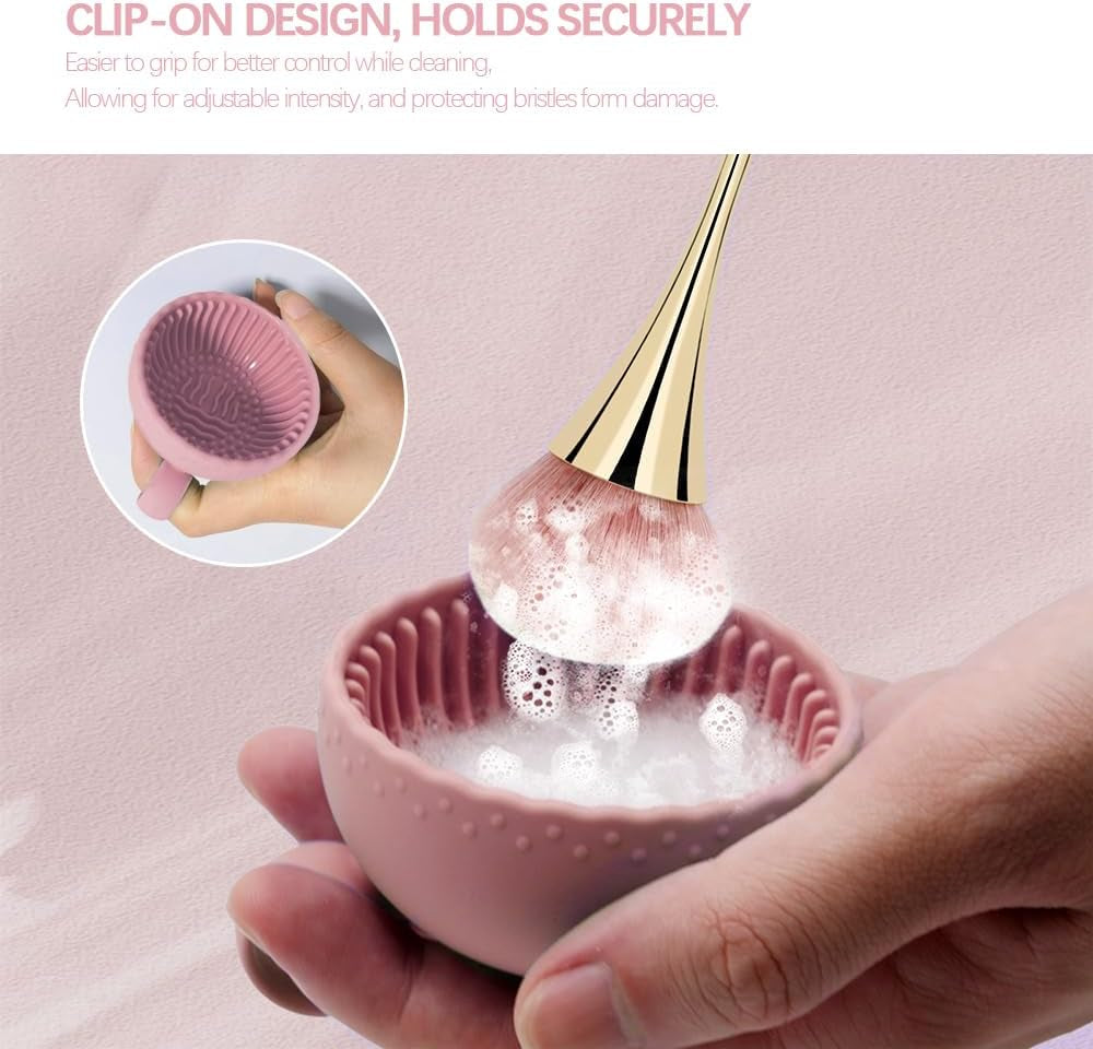 Silicone Makeup Brush Cleaner, Brush Scrubber Bowl, Portable Washing Tool Cosmetic Brush Cleaner (Pink)