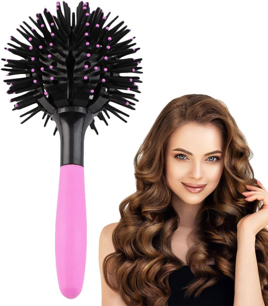3D round Curl Hair Brushes,360° Spherical Shape Styling Hair Brush for Women Detangling Hairbrush Spherical Ball Brush Salon round Hair Curling Curler for Curly/Long/Wet/Dry Hair