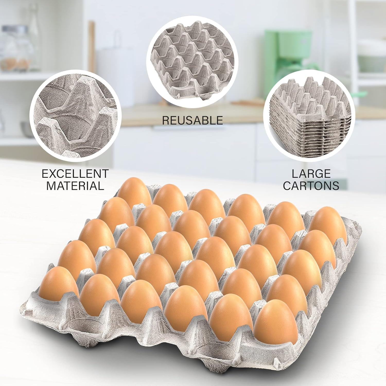 Egg Crate - (15 Pieces) for Storing up to 30 Large or Small Eggs - Pulp Fiber Egg Flat Cartons That Make a Great Home for Roach Colony - Made in the USA