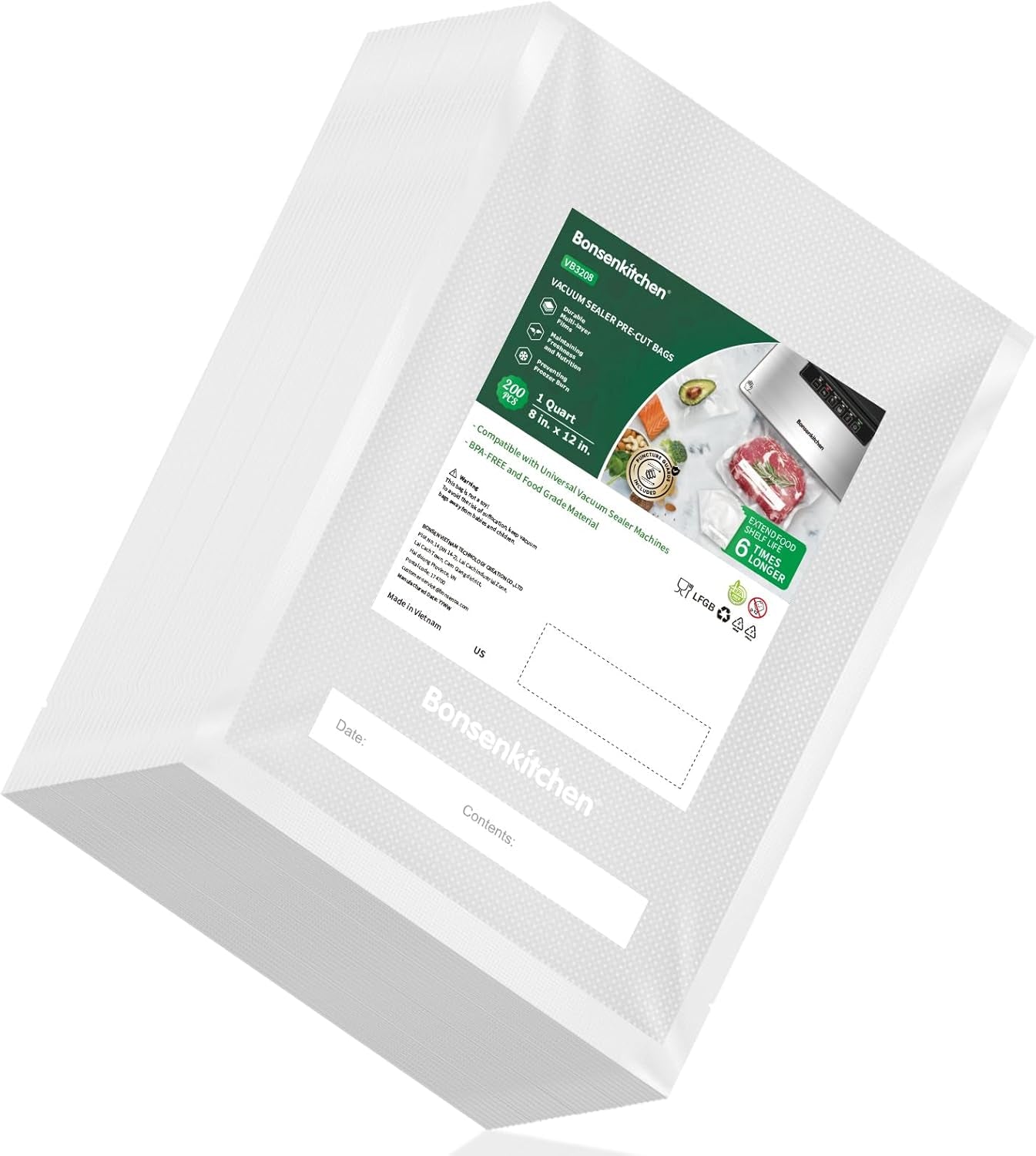 Vacuum Food Sealer Bags 200 Quart 8